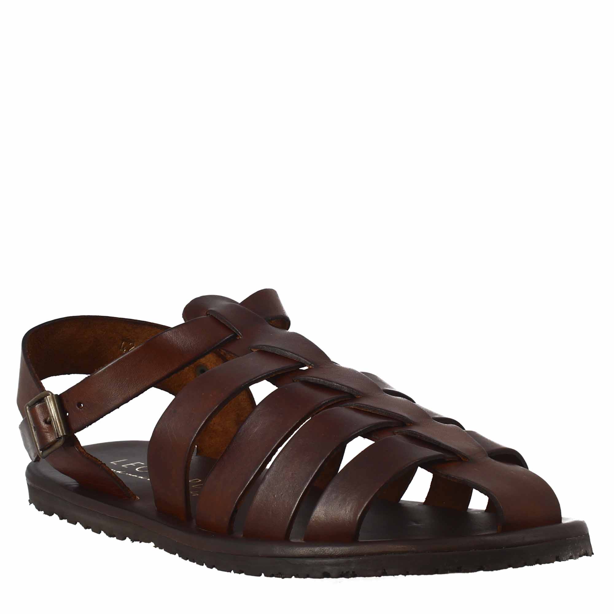Leonardo Shoes Sandali Francescani Pelle Marrone Uomo