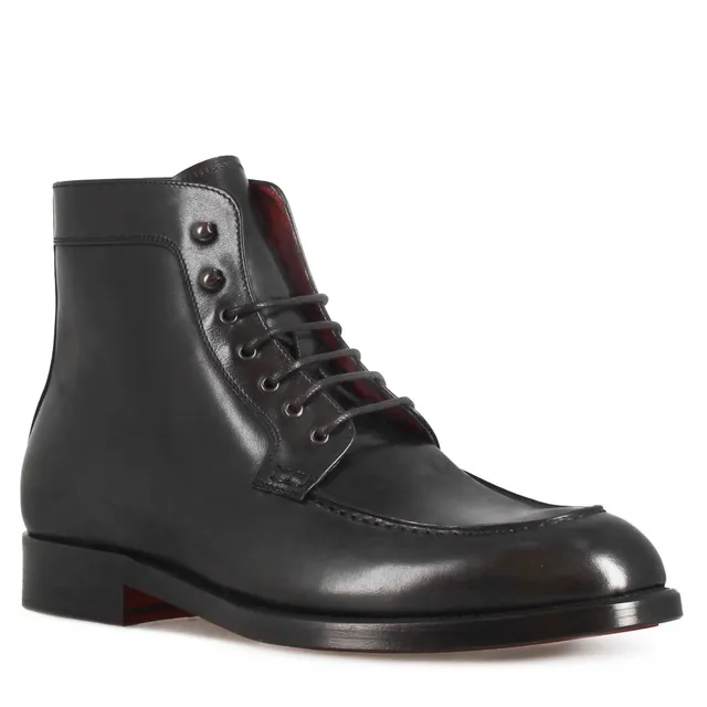Leonardo Shoes stivaletti uomo pelle nera stringati cuoio