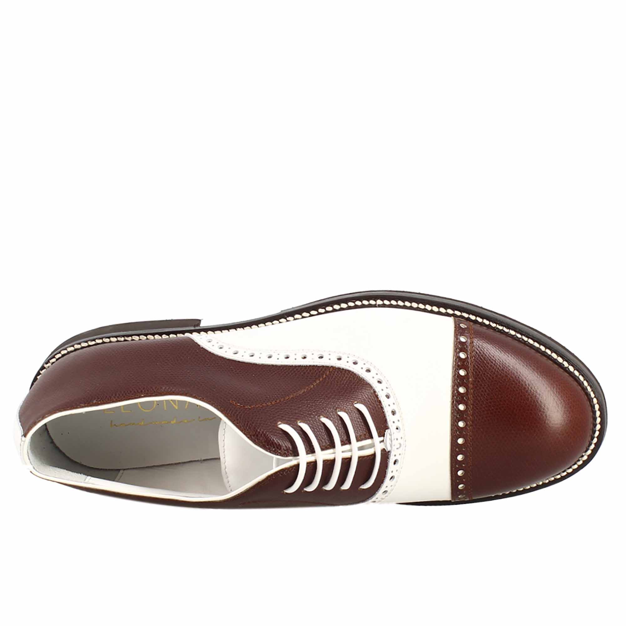 Leonardo Shoes Golf scarpe da golf brogue bianco marrone pelle