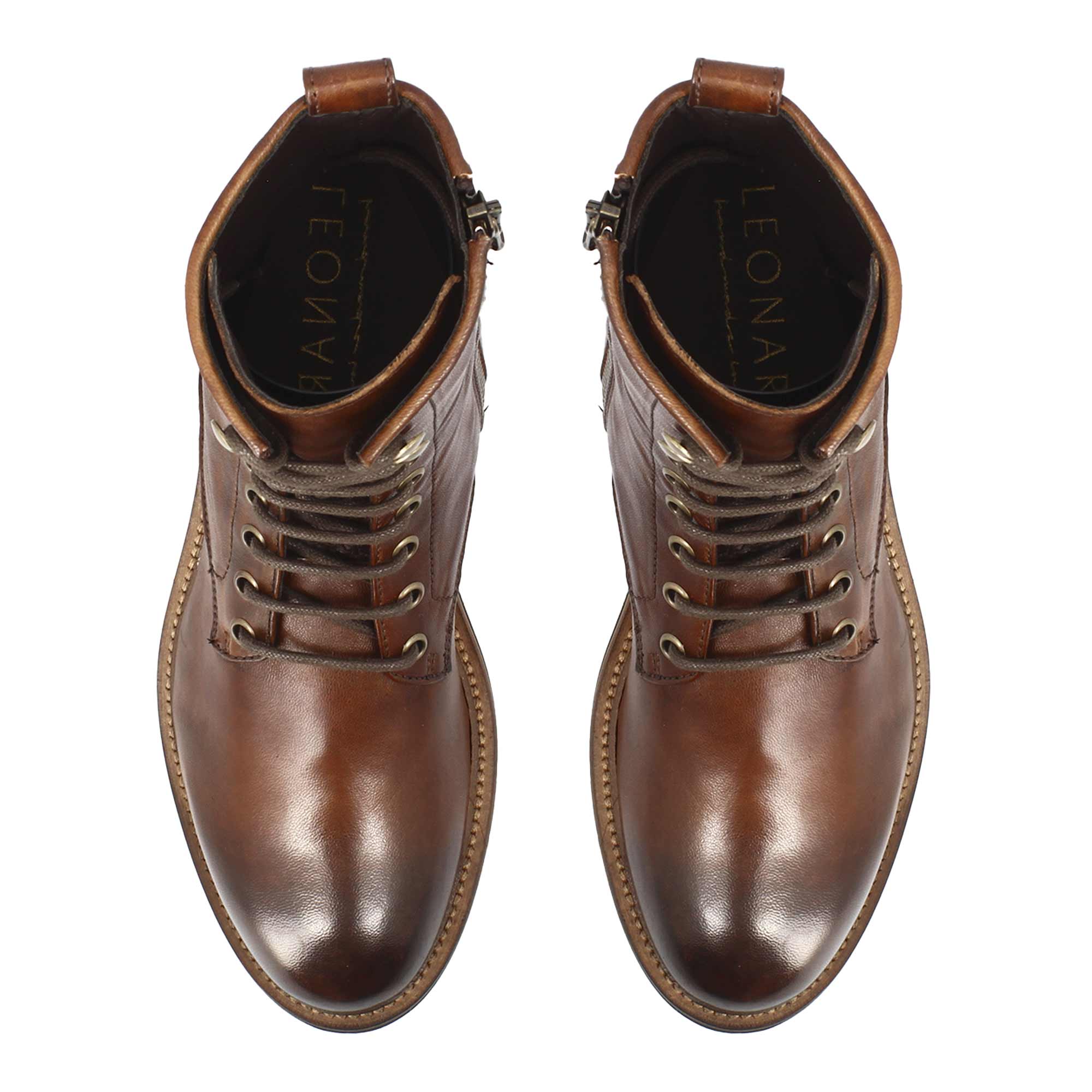 Leonardo Shoes Stivaletto Anfibio Donna Marrone in Pelle