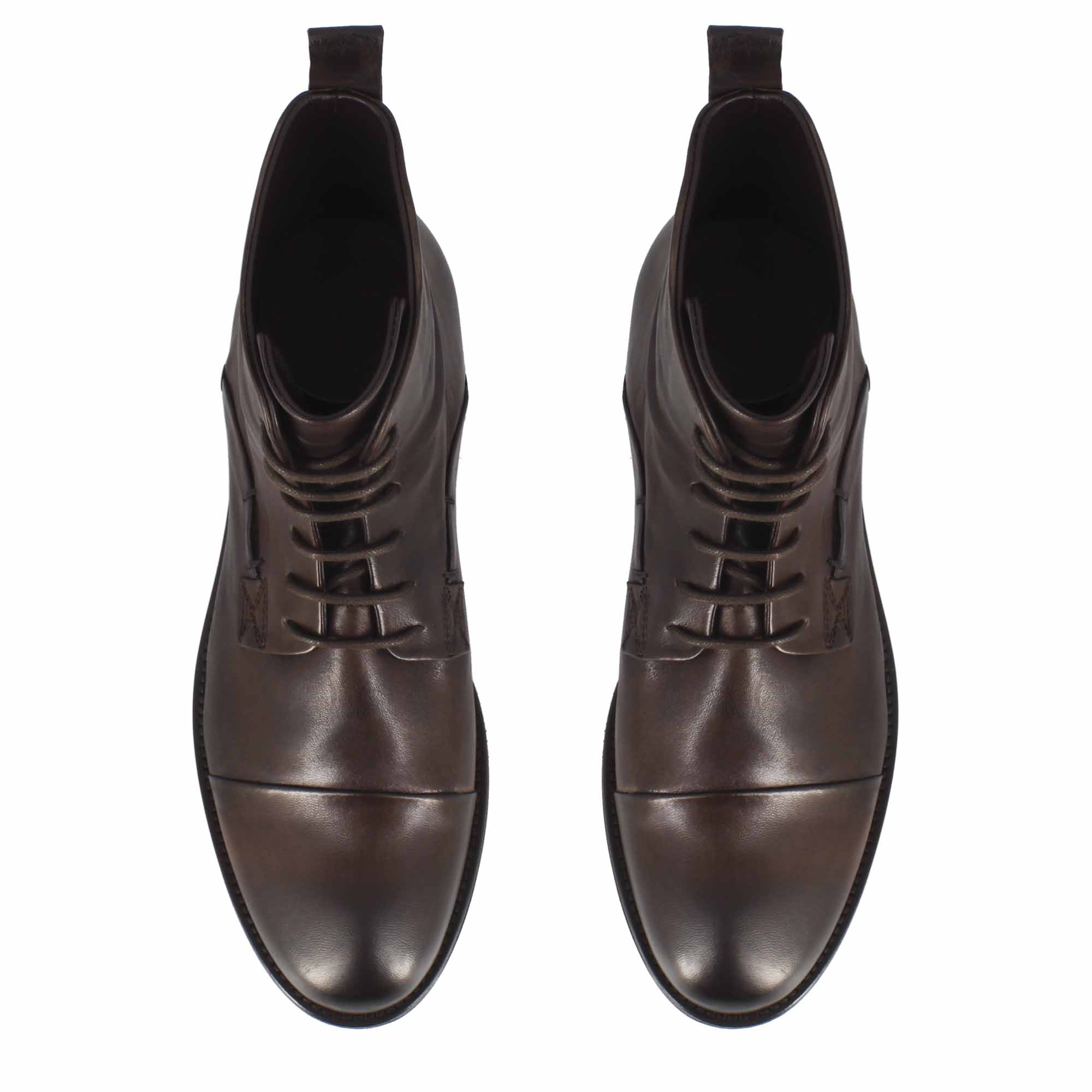 Leonardo Shoes stivaletto uomo pelle marrone scuro vintage