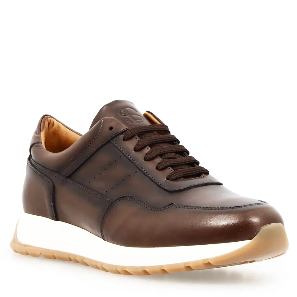Leonardo Shoes Ateneo Sneaker Pelle Marrone Scuro Degradé