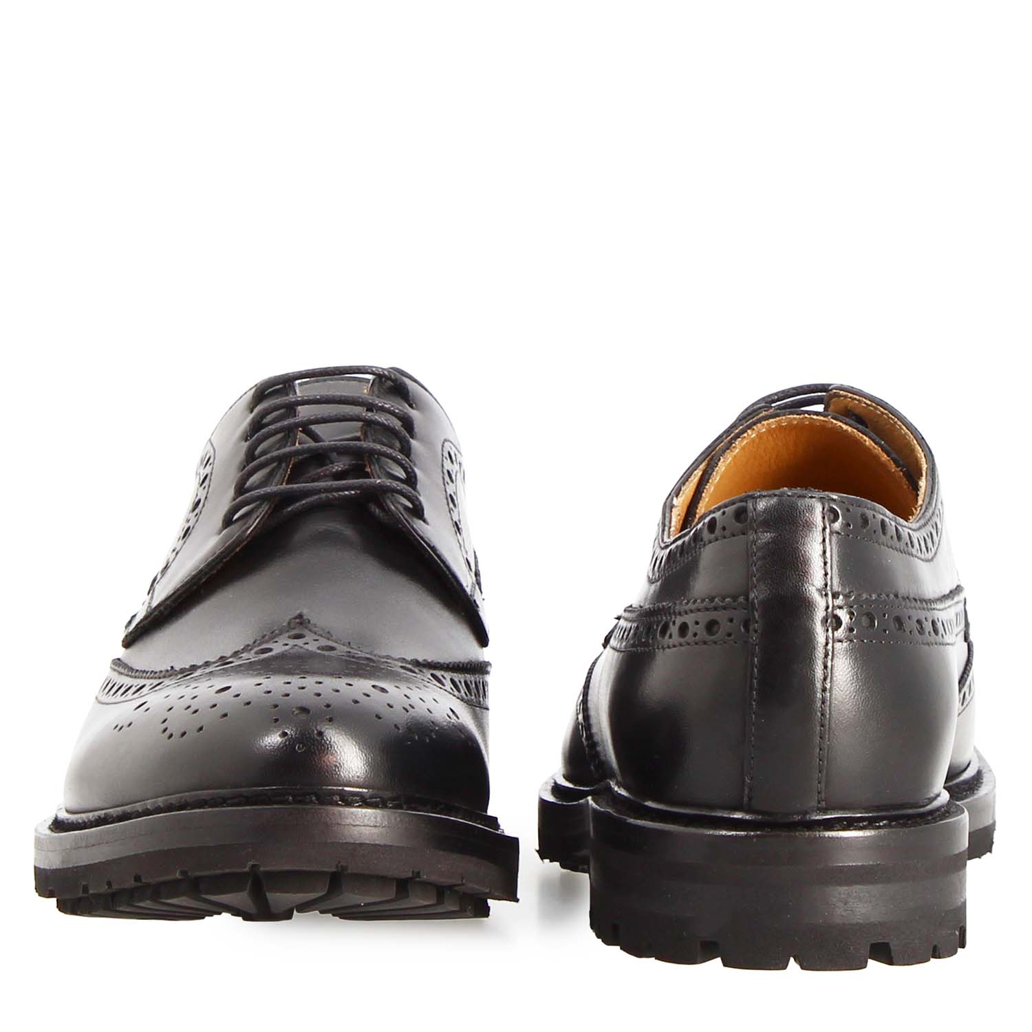 Leonardo Massimo derby brogue pelle nera suola gomma
