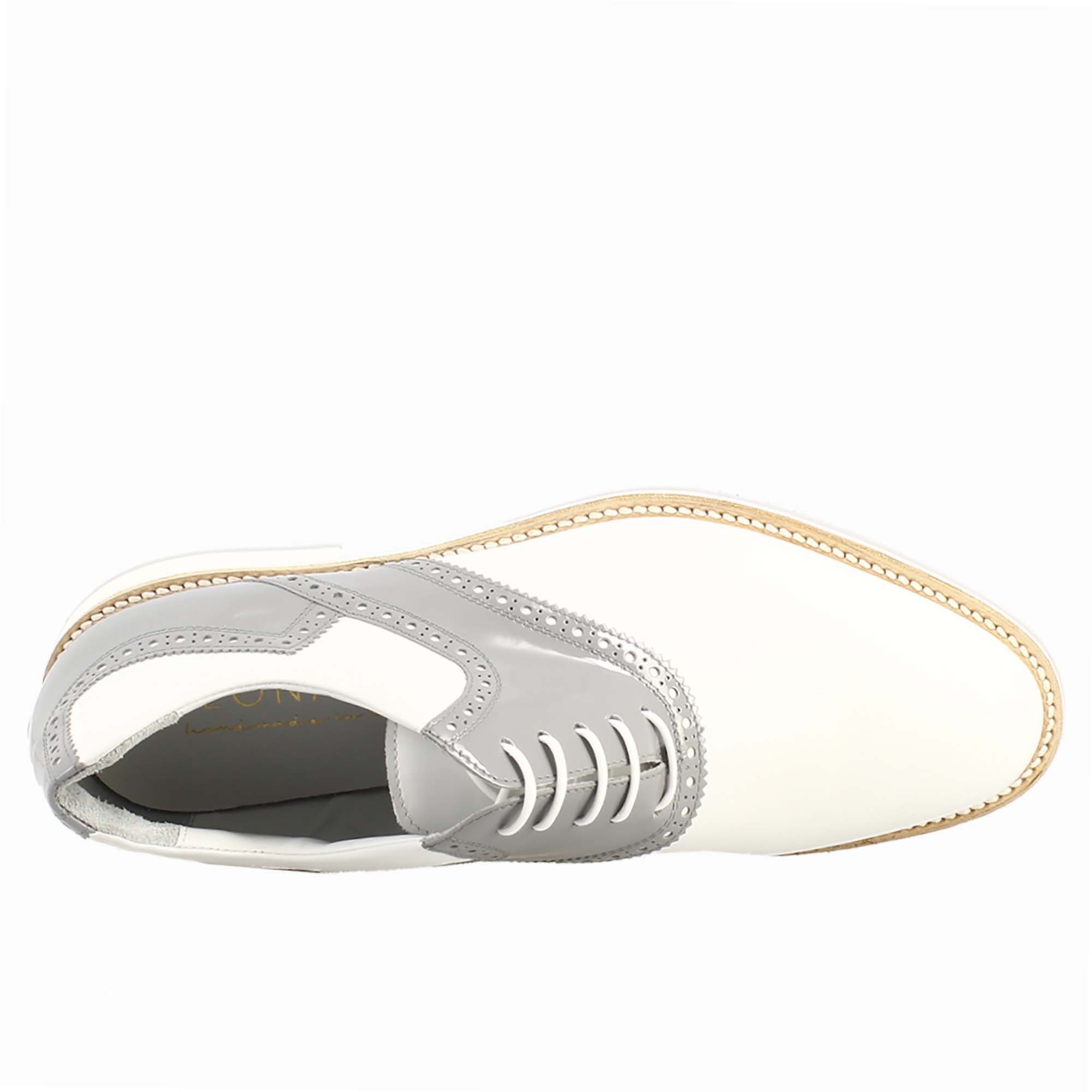 Leonardo Shoes Golf Scarpe da Golf Pelle Bianco Grigio Tacchetti