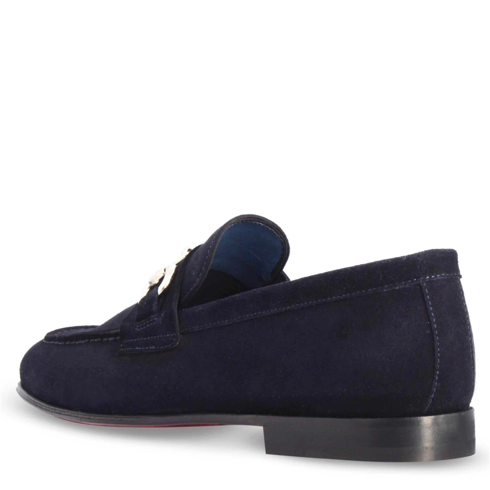 Leonardo Shoes Mocassini Uomo Palatino C Blu Camoscio Fibbia