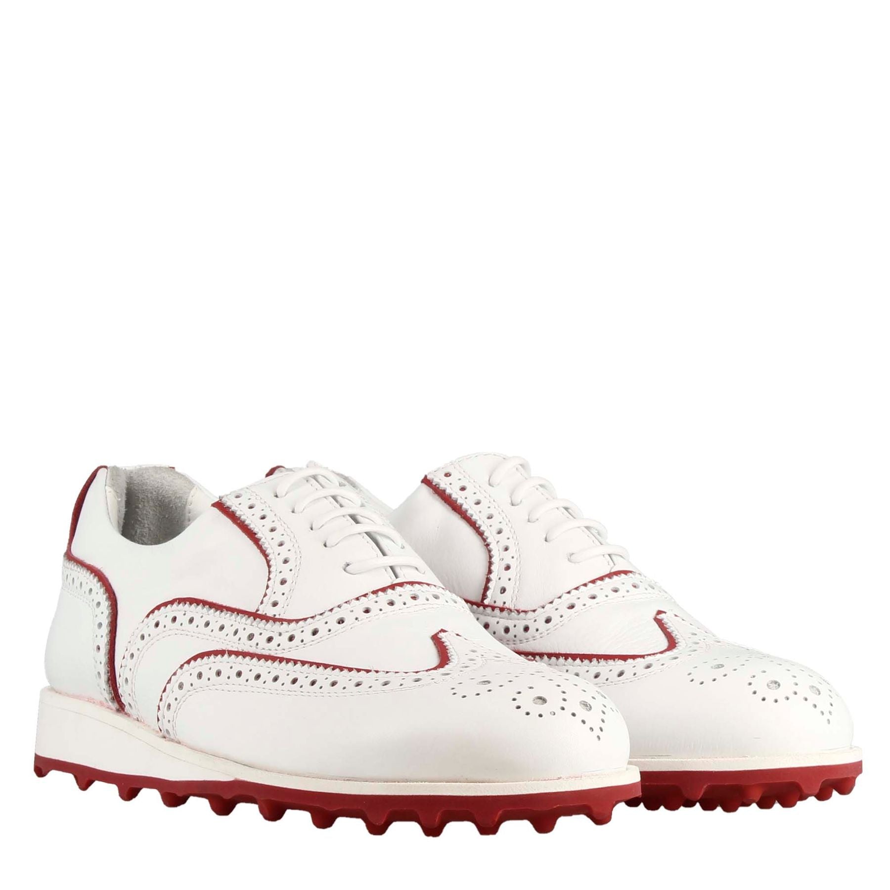 Leonardo Shoes Golf scarpe golf pelle bianco rosso