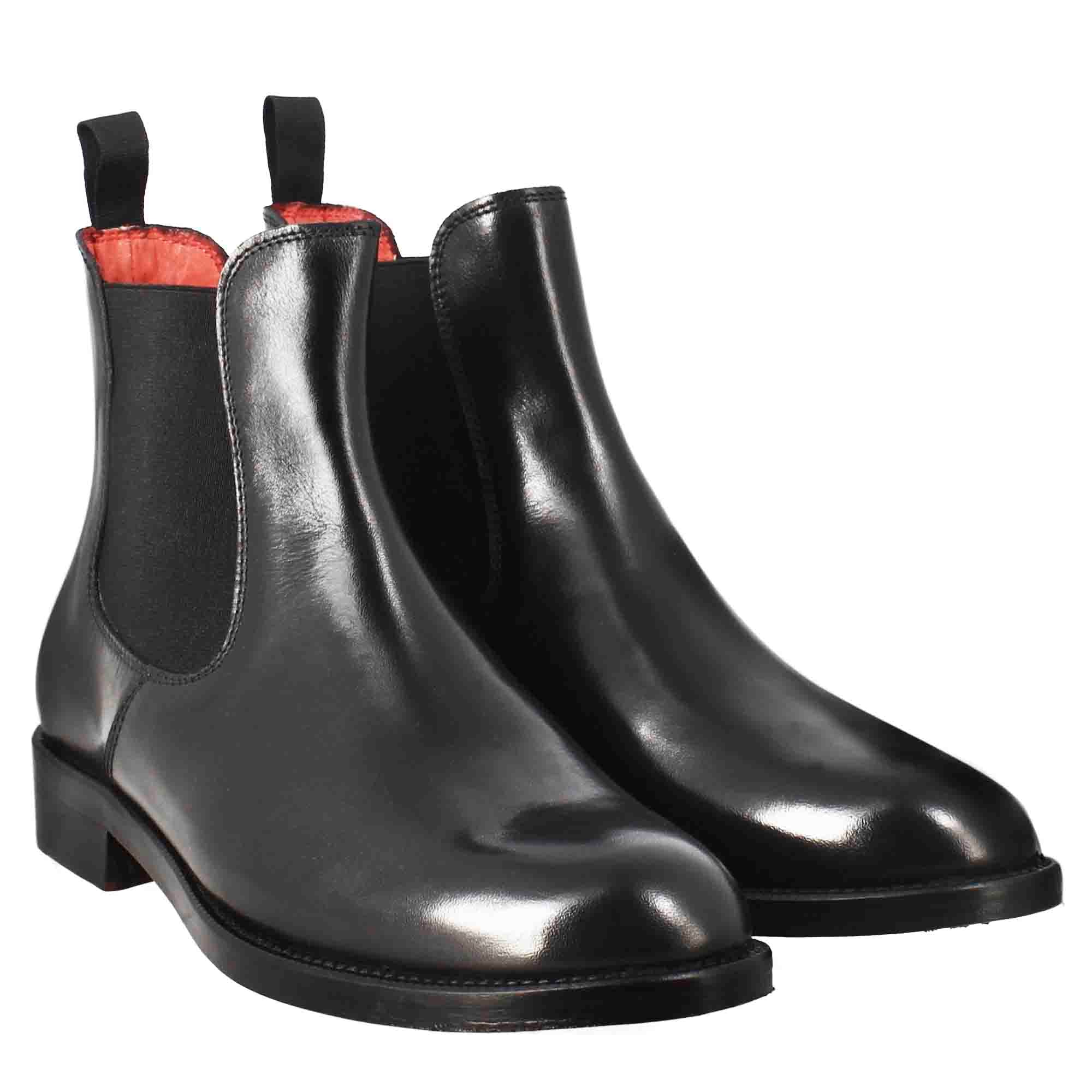 Leonardo Shoes Chelsea Donna Pelle Nera Liscia