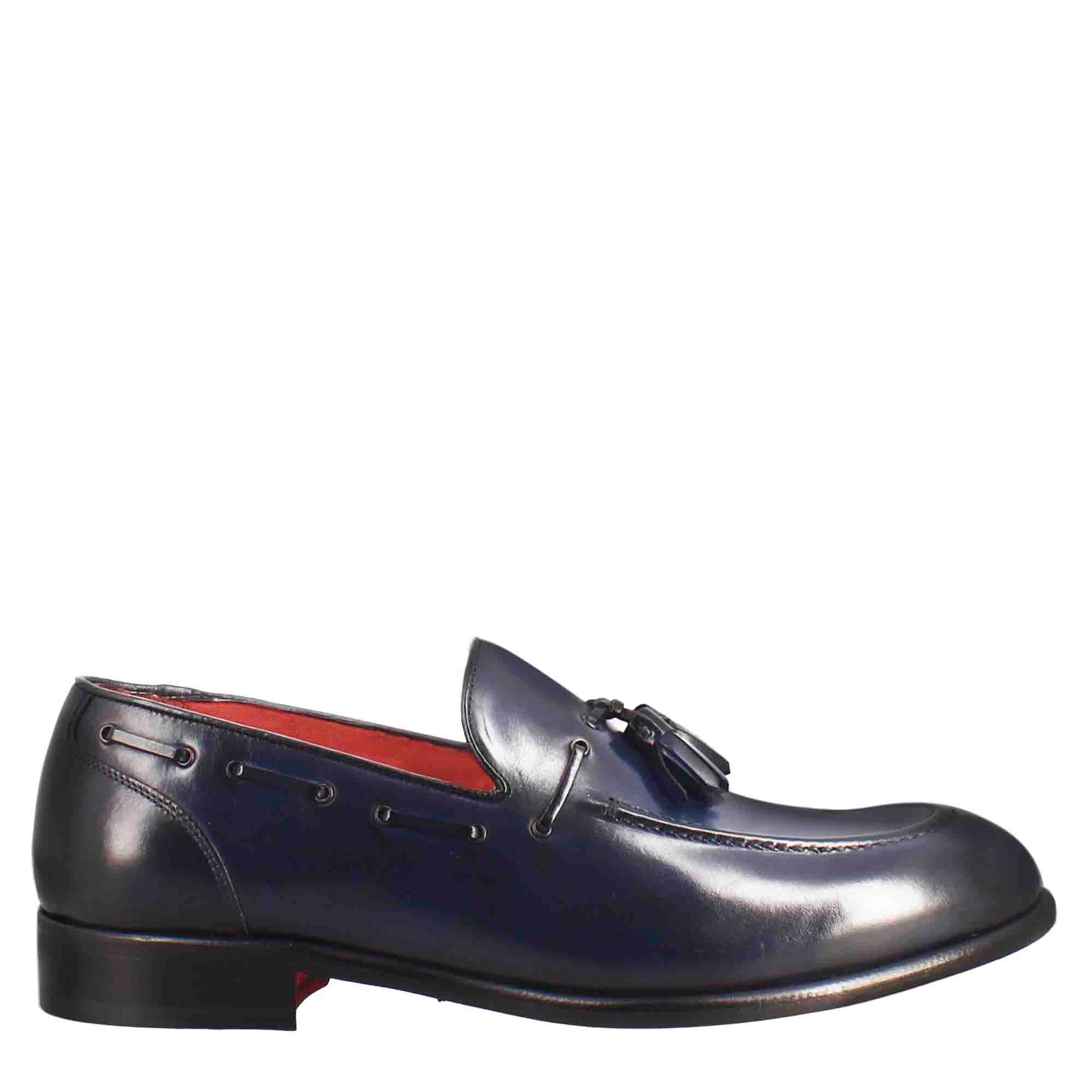 Leonardo Mocassini Uomo mocassino nappine pelle blu