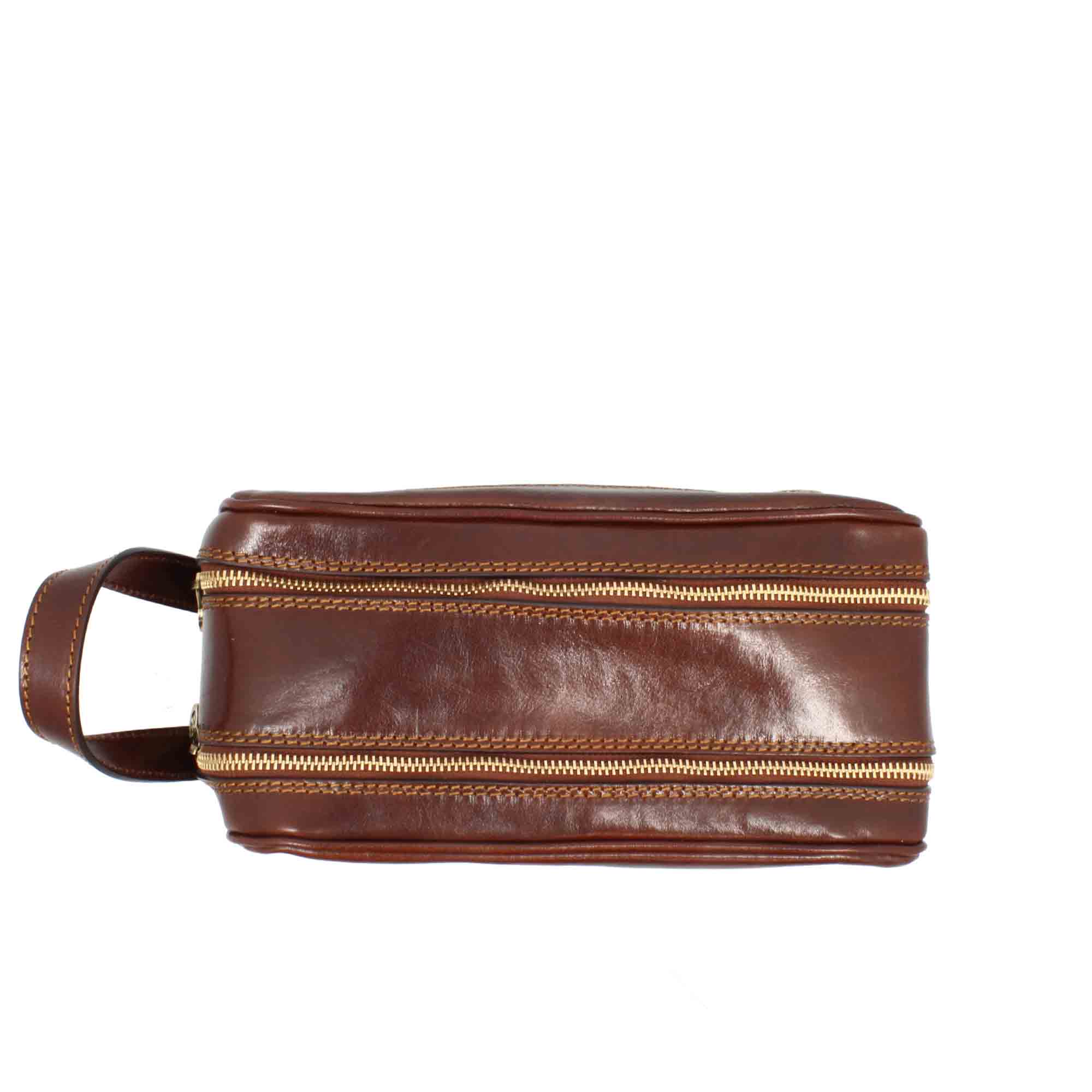 Leonardo Shoes Borse Uomo Necessaire pelle marrone doppia zip