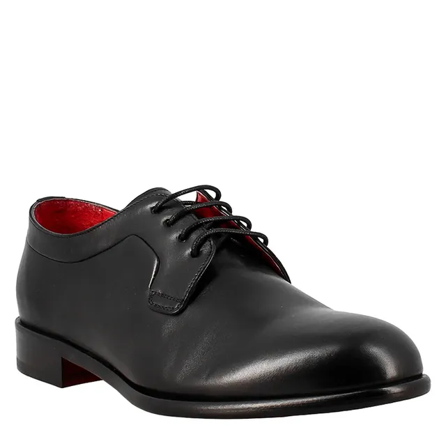 Leonardo Shoes Derby Francesina Uomo Pelle Nera Suola Cuoio