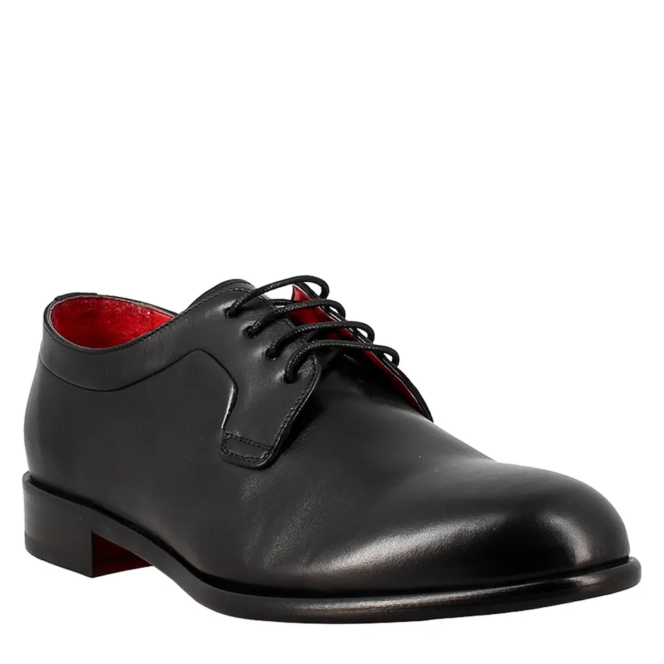 Leonardo Shoes Derby Francesina Uomo Pelle Nera Suola Cuoio