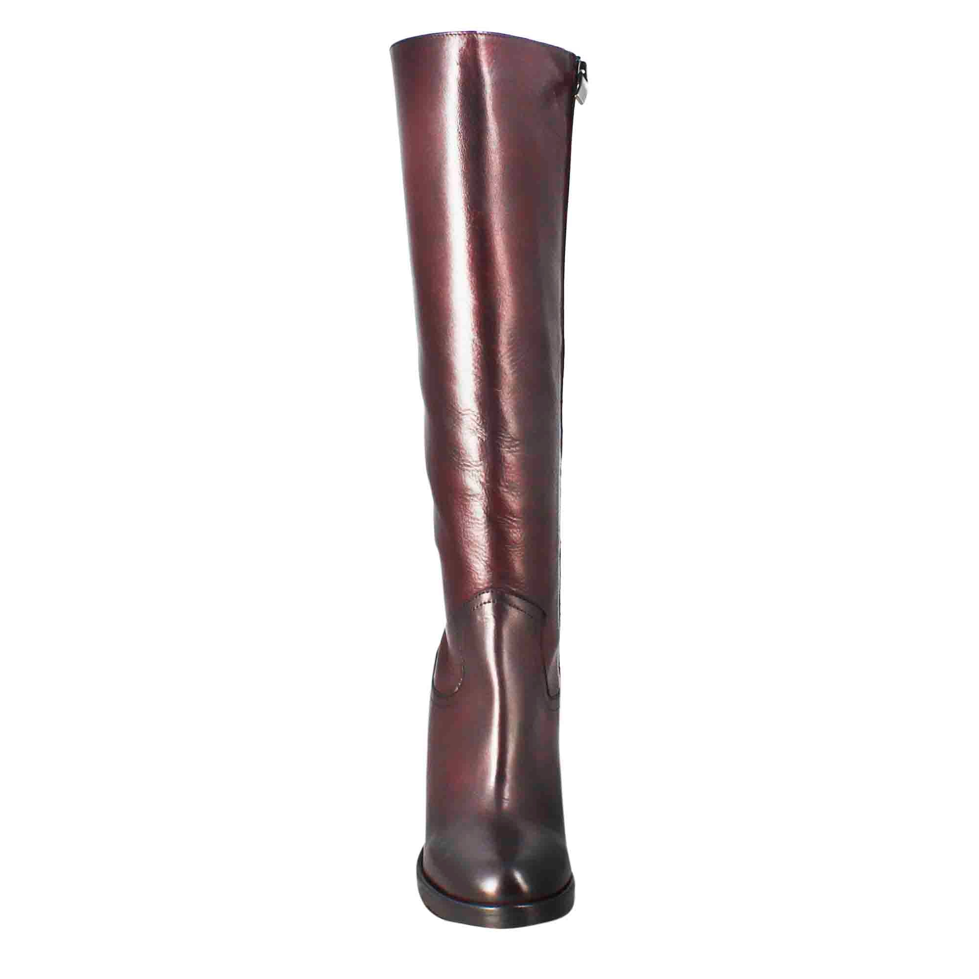Leonardo Shoes Stivali al ginocchio bordeaux pelle tacco 9 cm