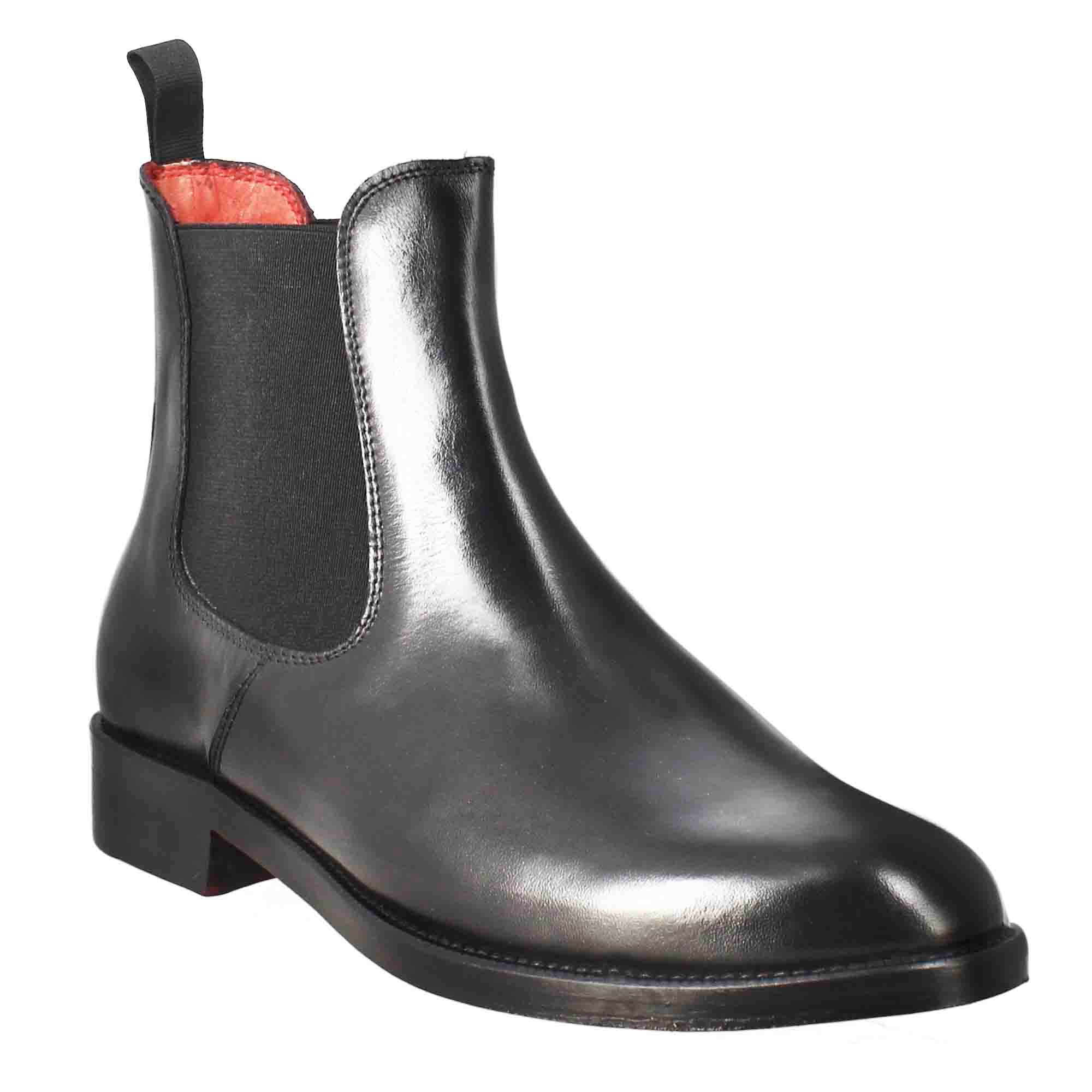 Leonardo Shoes Chelsea Donna Pelle Nera Liscia