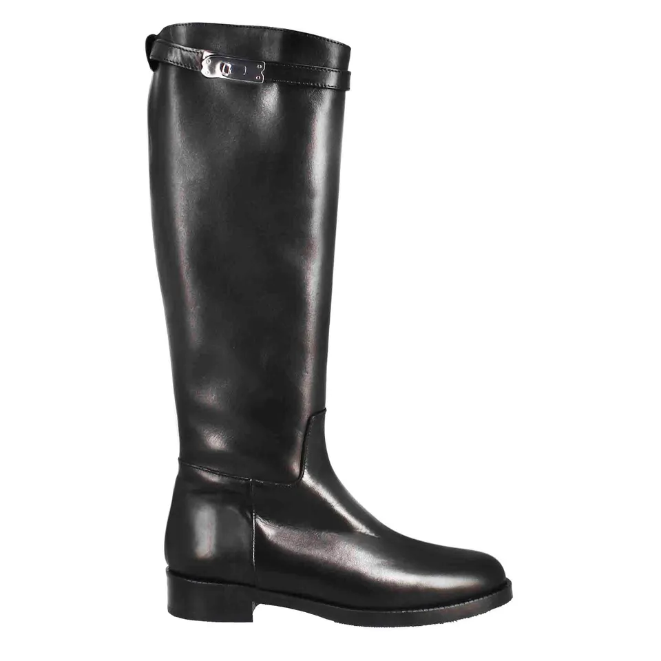 Leonardo Stivali Donna stivale pelle nero tacco basso 3 cm
