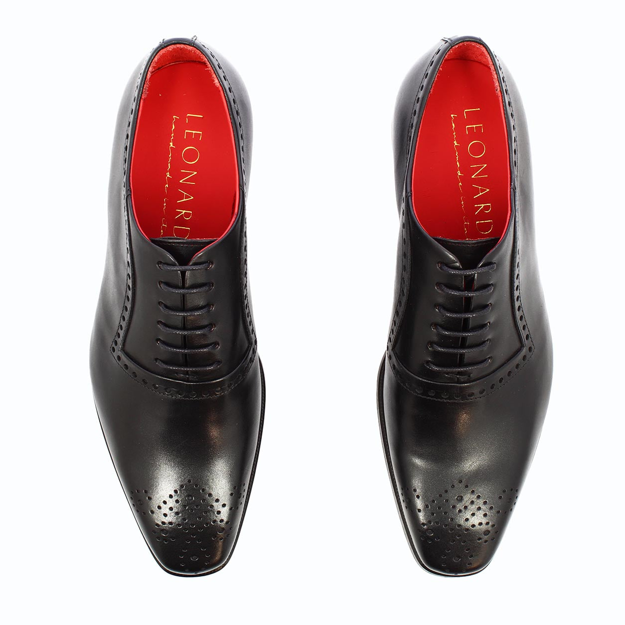 Leonardo Shoes Ettore Nero Oxford Pelle Semibrogue da Cerimonia