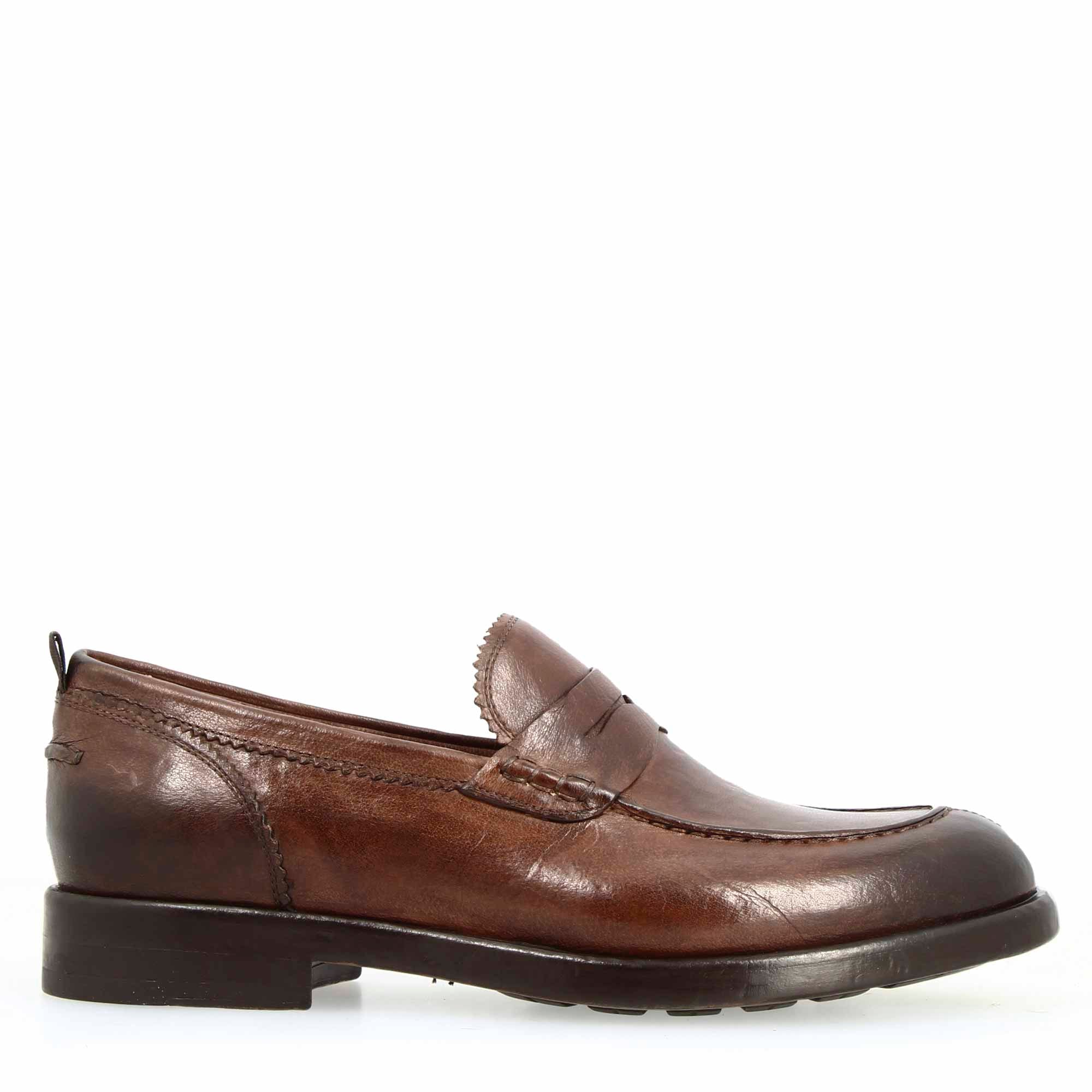 Leonardo Shoes Tevere Mocassino Uomo Pelle Marrone College