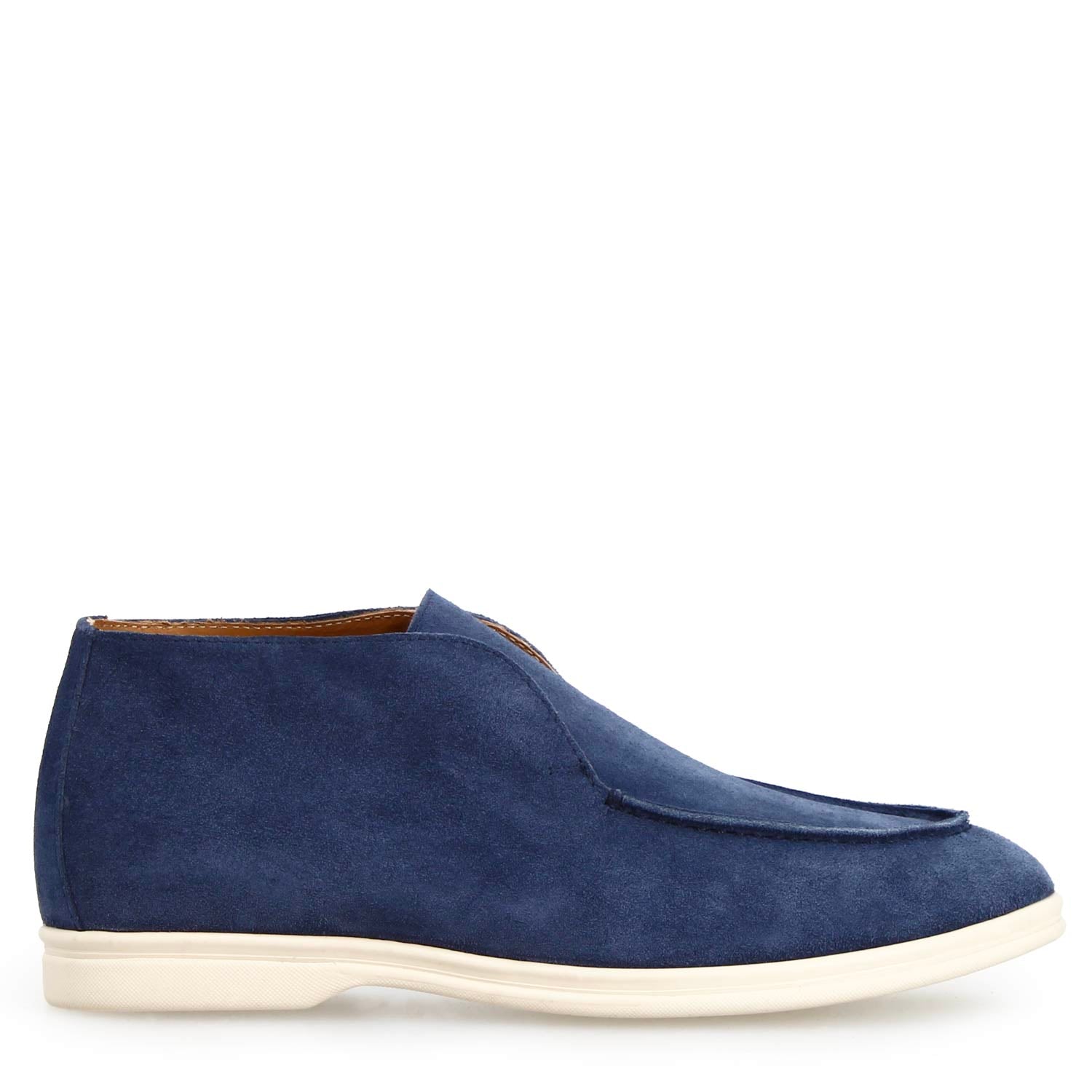 Leonardo Shoes Elite Mocassino Alto Camoscio Blu Navy