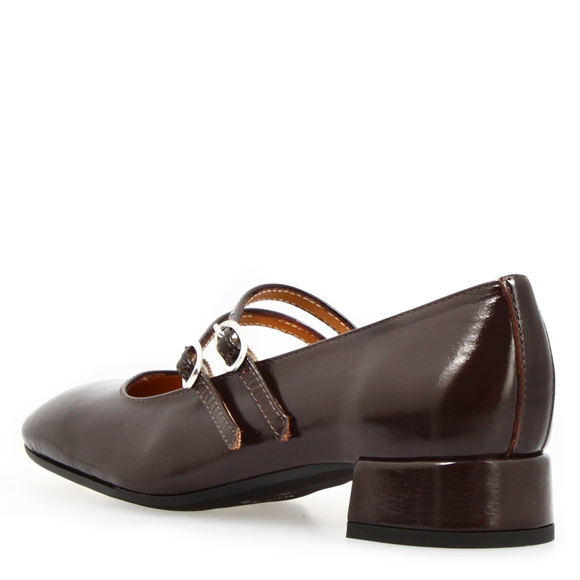 Leonardo Shoes Dalia Décolleté Mary Jane Marrone Scuro Tacco 4 cm
