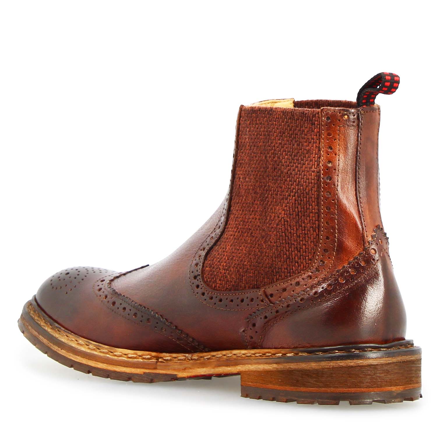 Leonardo Shoes Basilio Stivaletto Chelsea Brogue Pelle Marrone