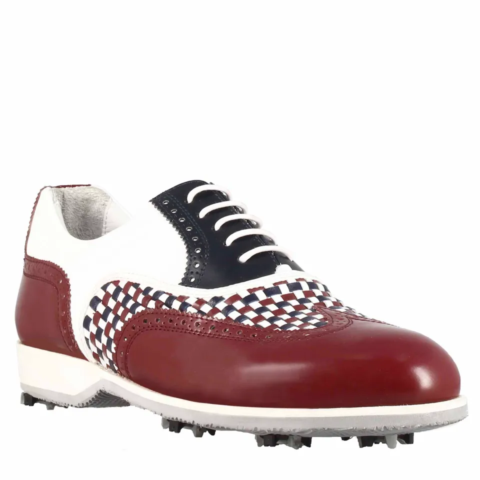 Leonardo Shoes Golf Calzature scarpe golf pelle bianco bordeaux