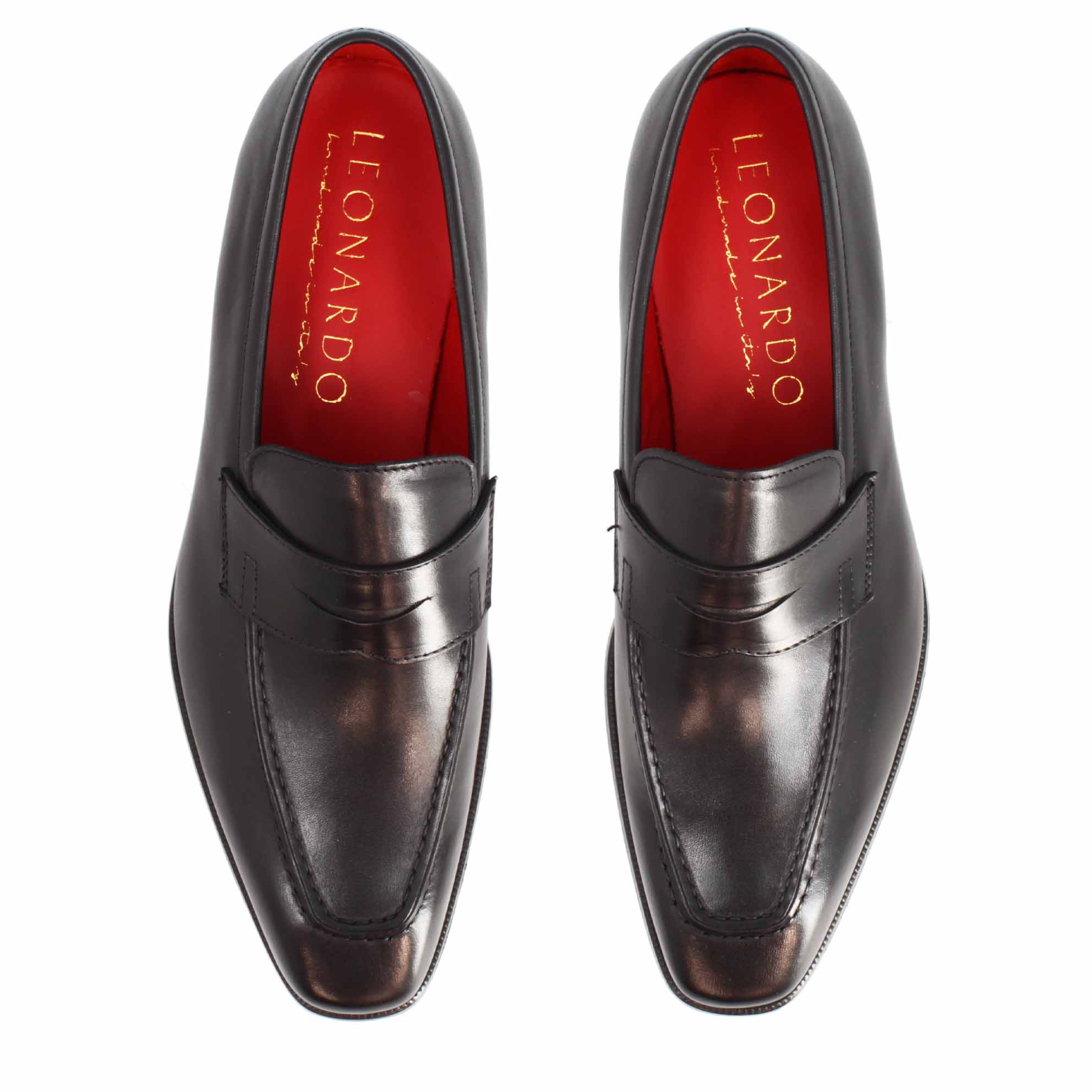 Leonardo Shoes Giotto Mocassini Uomo Nero Pelle Punta Quadrata