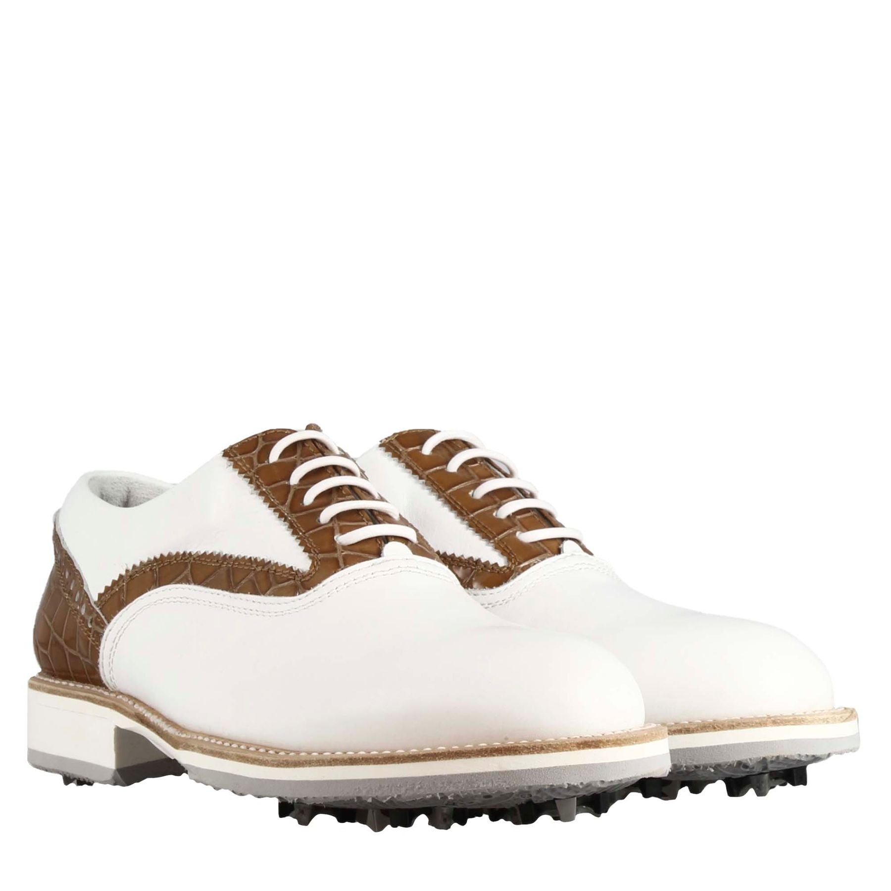 Leonardo Shoes Golf scarpe da golf bianco marrone pelle tacchetti