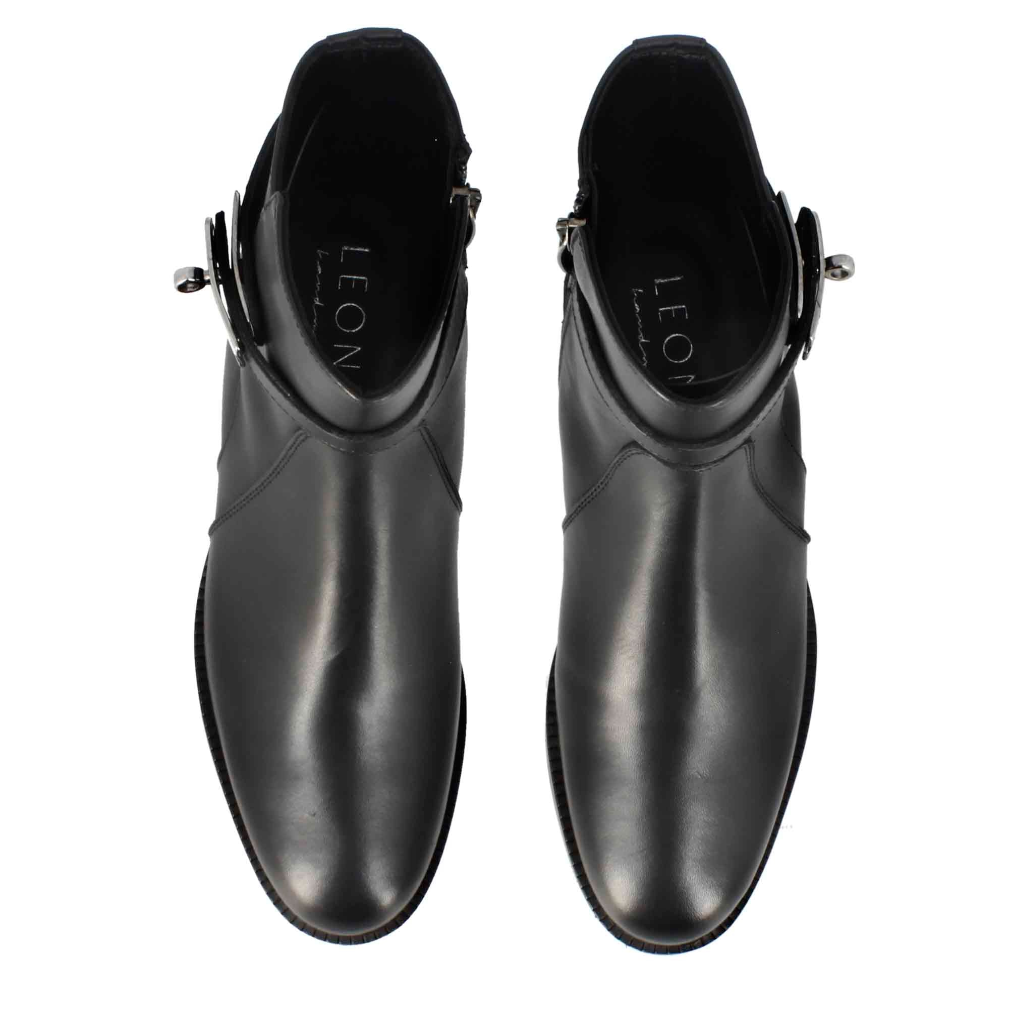 Leonardo Shoes Stivali Donna Stivaletto Pelle Nero con Fibbia