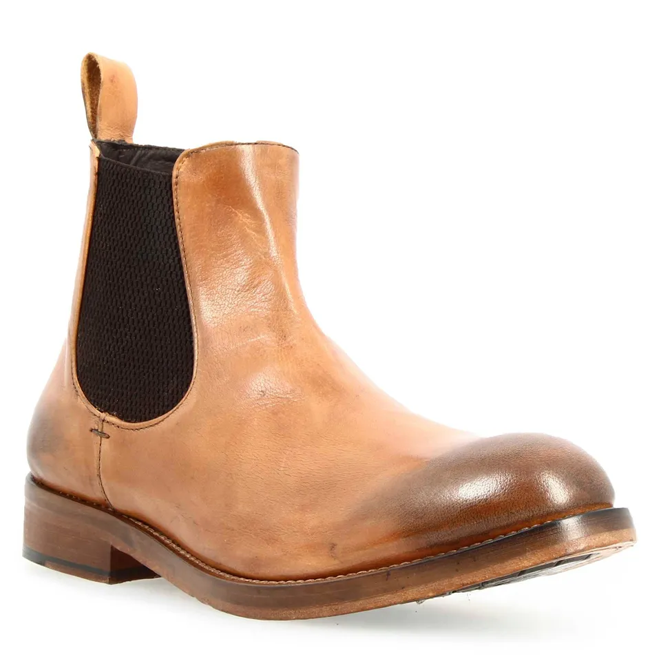 Leonardo Shoes Diver Chelsea Uomo Pelle Marrone Chiaro