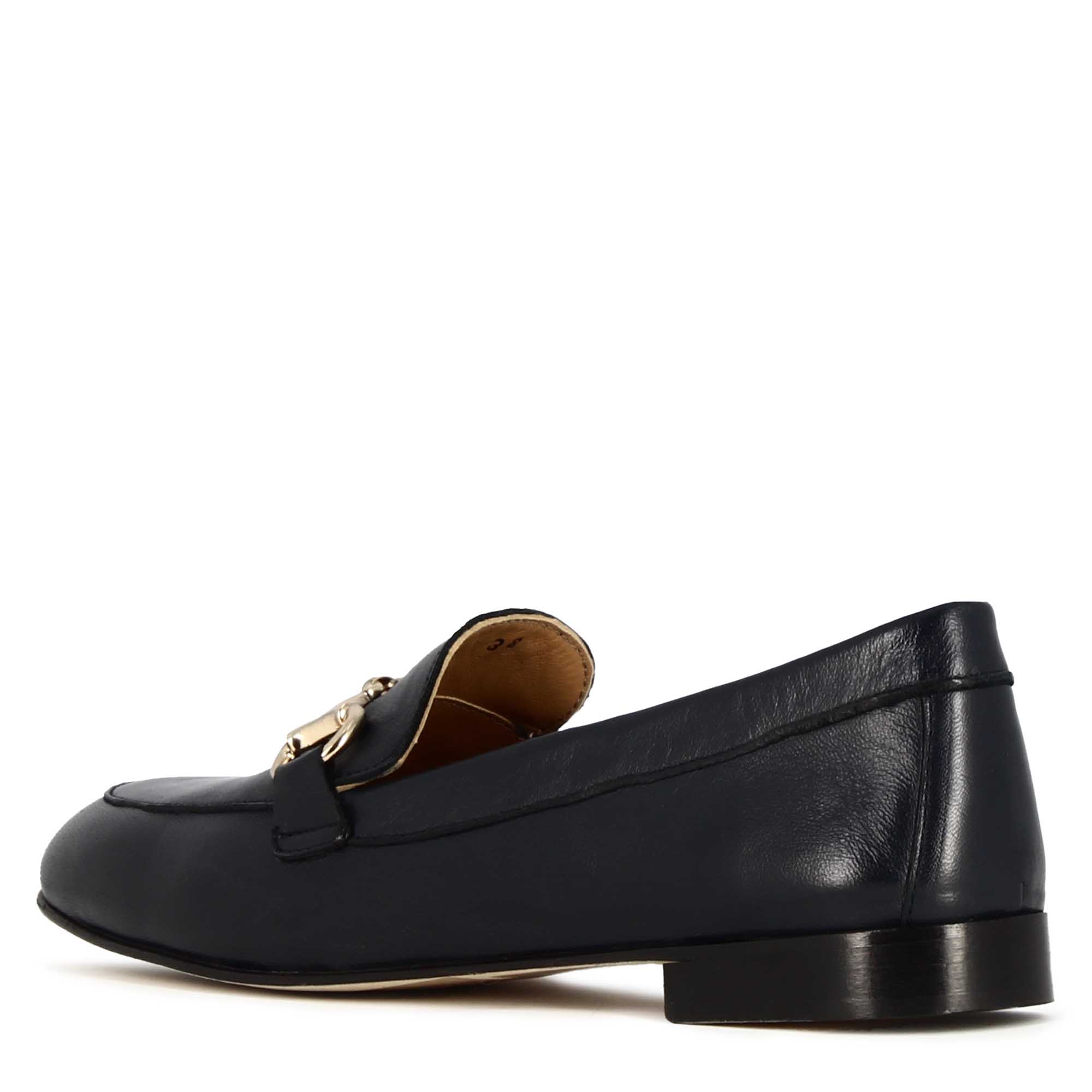 Leonardo mocassino donna pelle blu scuro morsetto tacco 1 cm