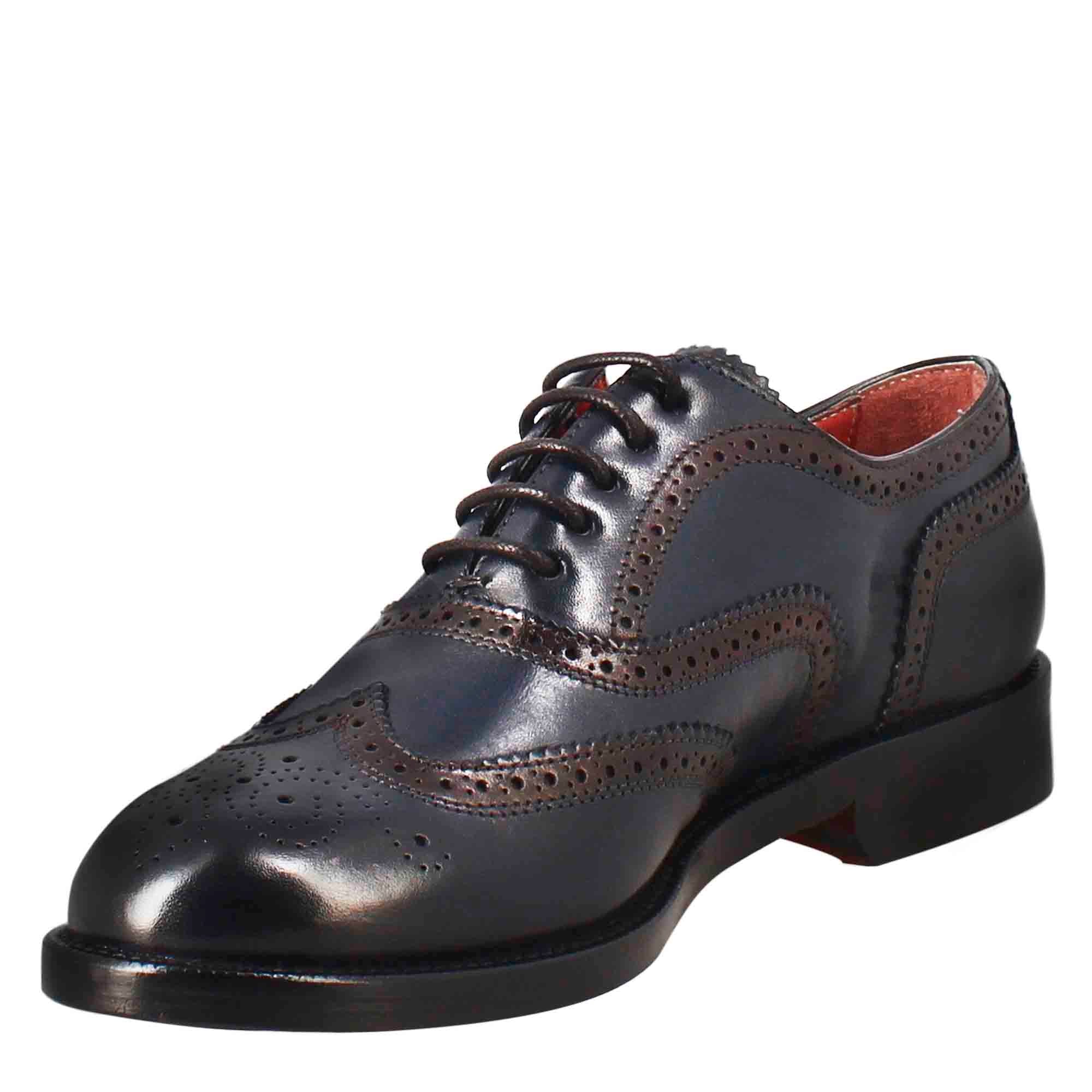 Leonardo Shoes Scarpe Stringate Donna blu brogue pelle