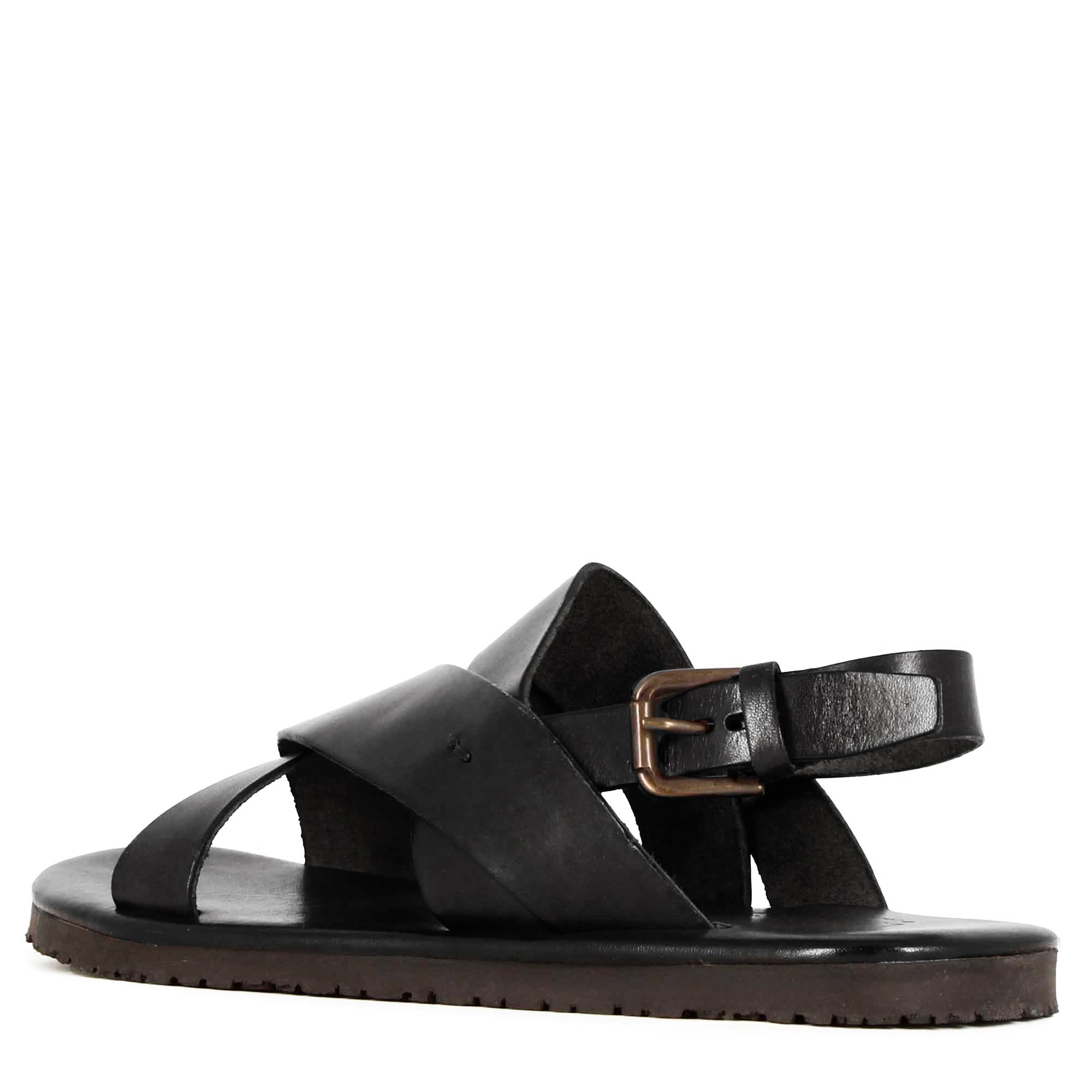 Leonardo Shoes Sandali Uomo sandalo nero pelle fasce intrecciate