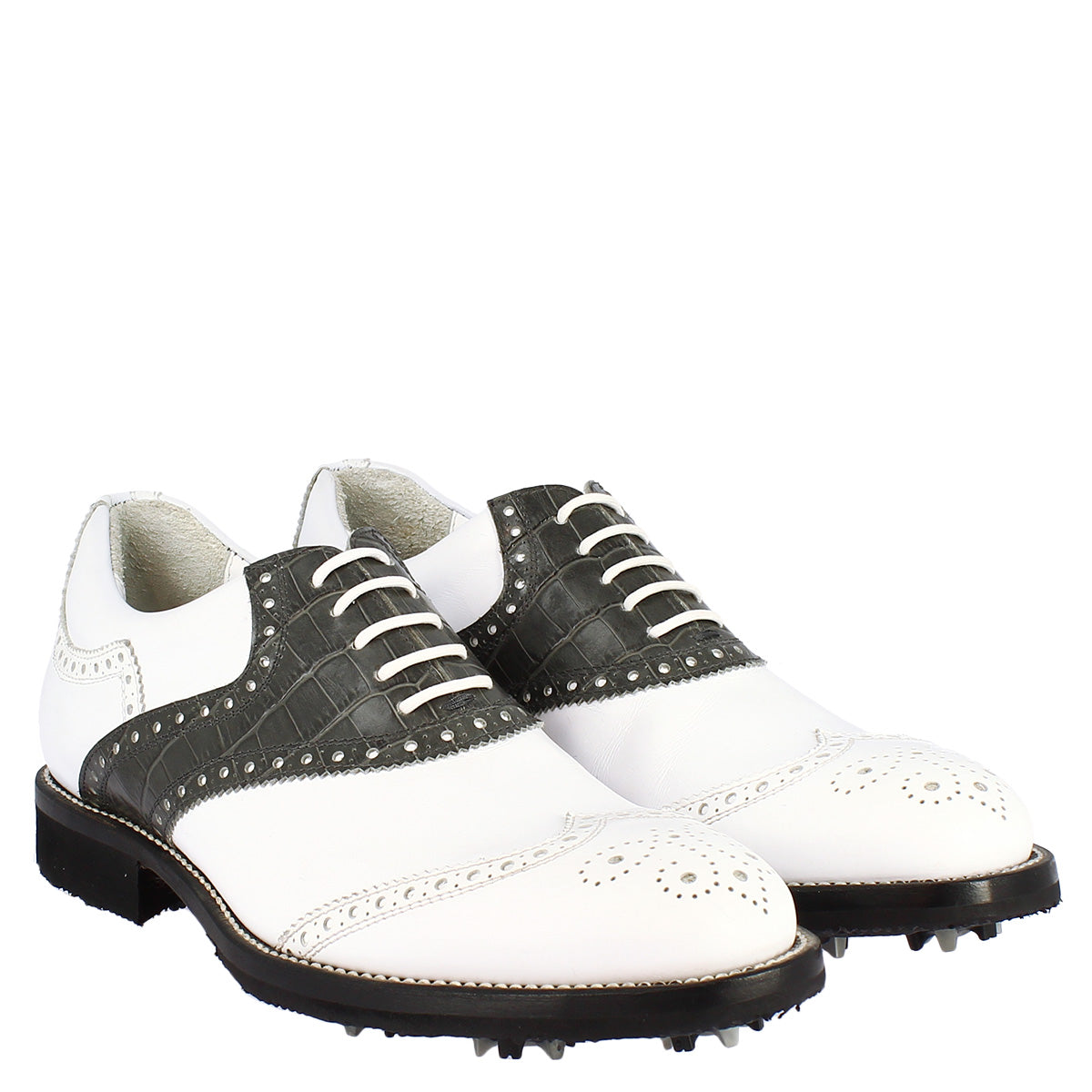 Leonardo Shoes Golf Calzature scarpe da golf grigio pelle bicolore