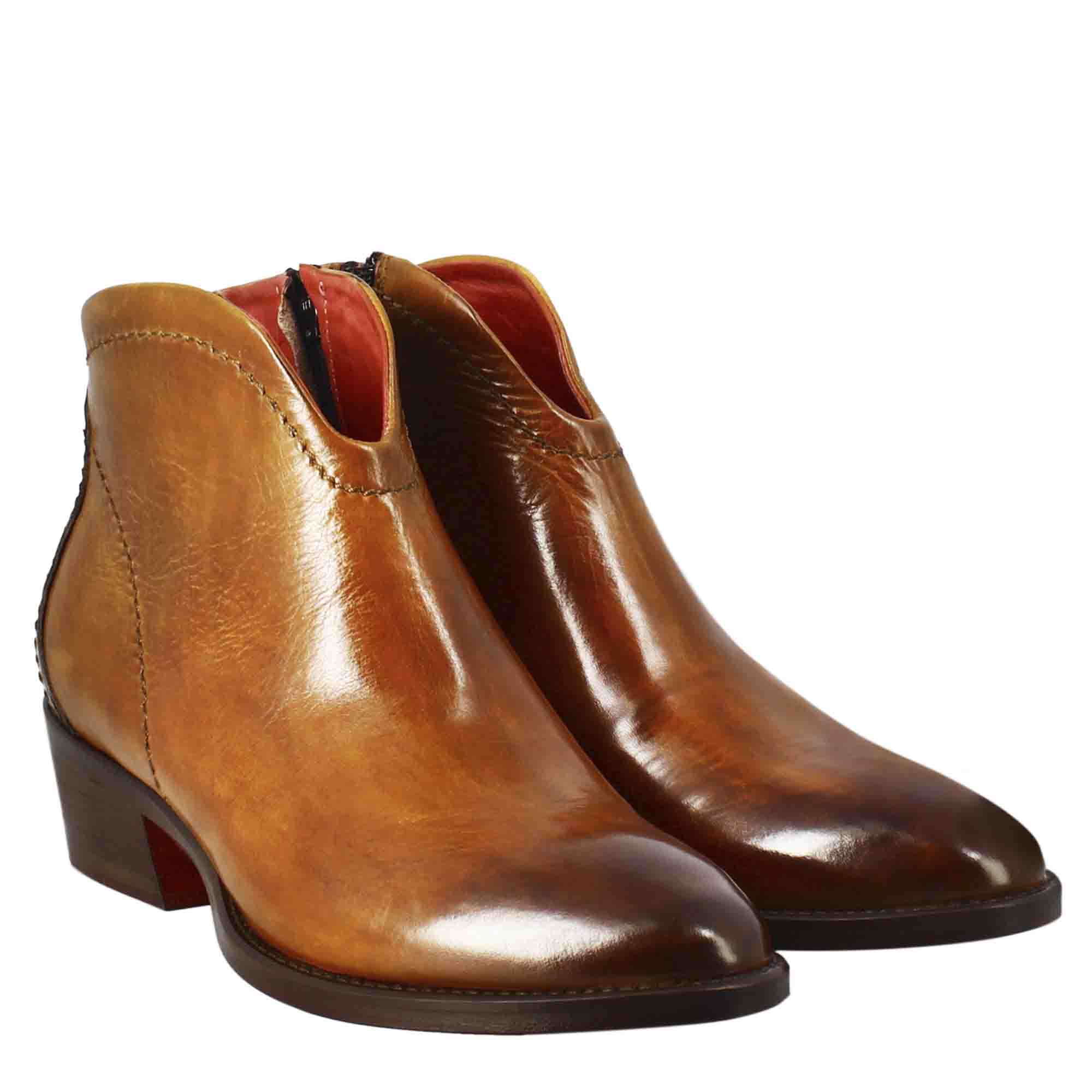 Leonardo Shoes Stivali Donna stivaletto marrone chiaro tacco medio