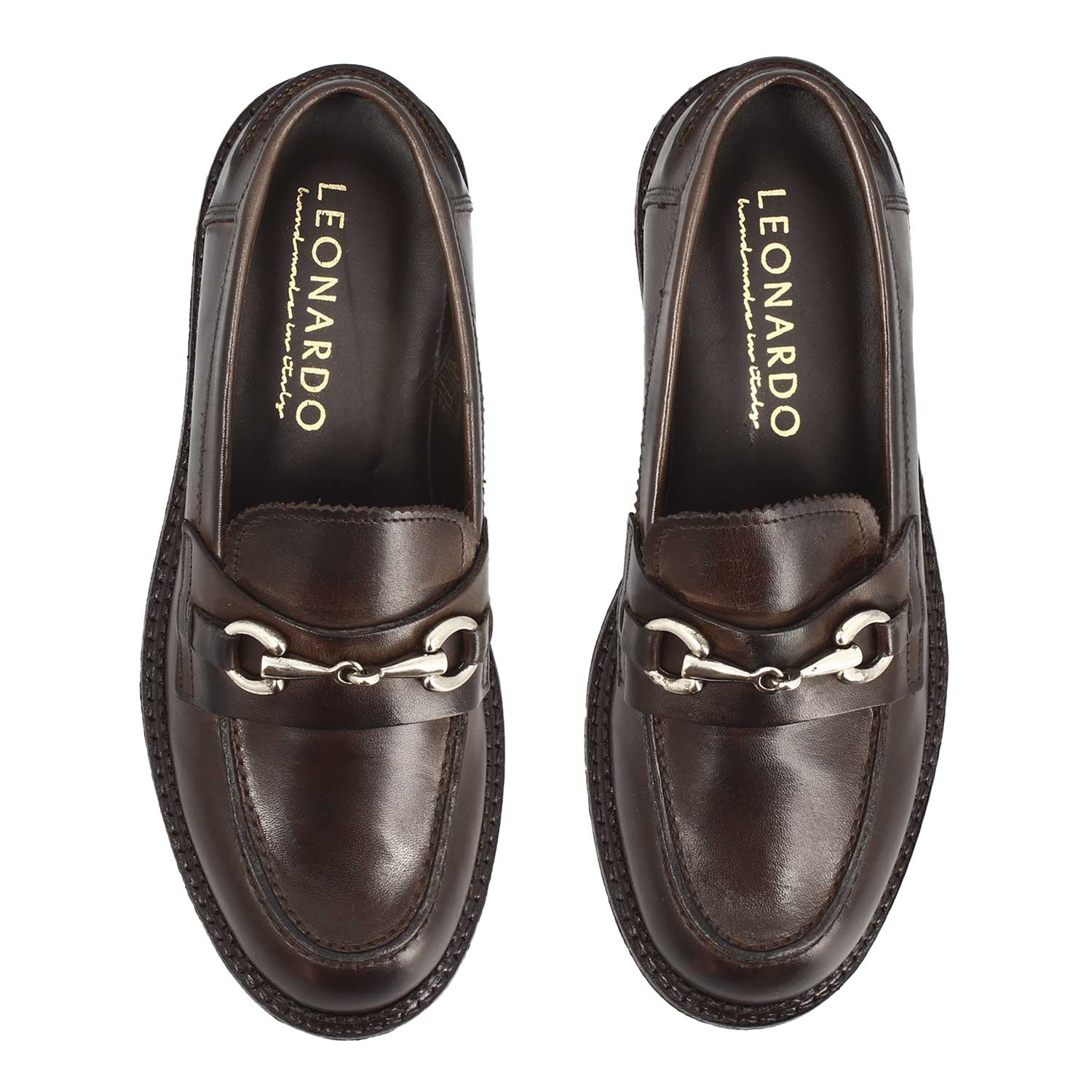Leonardo Shoes Mocassini Donna Pelle Marrone Scuro Fibbia Tacco 3cm