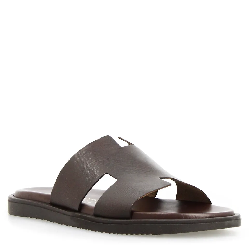 Leonardo Shoes M7805 sandali uomo marrone scuro pelle