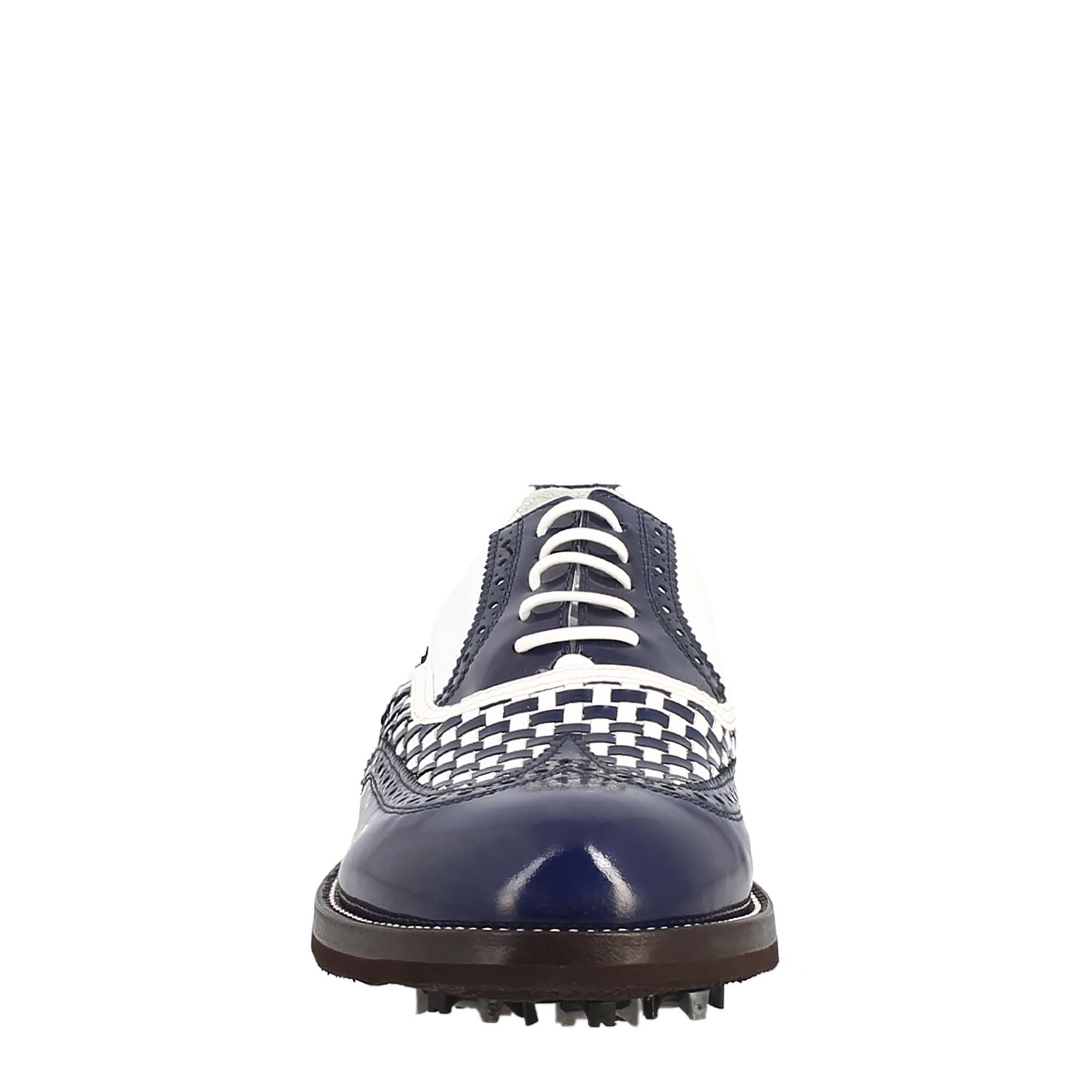 Leonardo Shoes Golf Scarpe da Golf Pelle Blu Bianco