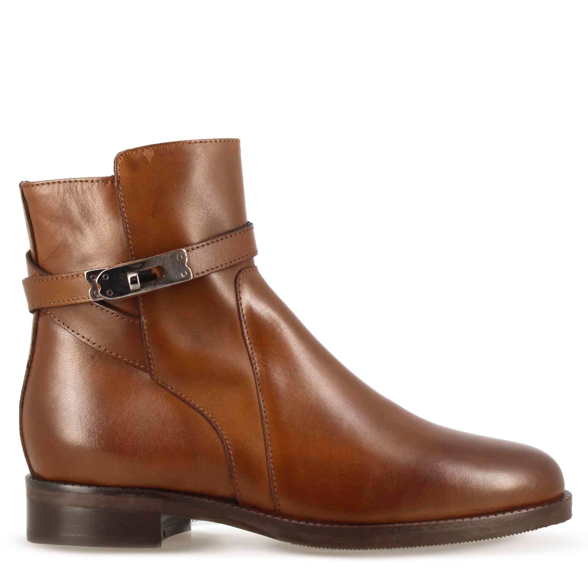 Leonardo Shoes Stivali Donna Stivaletto Pelle Marrone con Fibbia