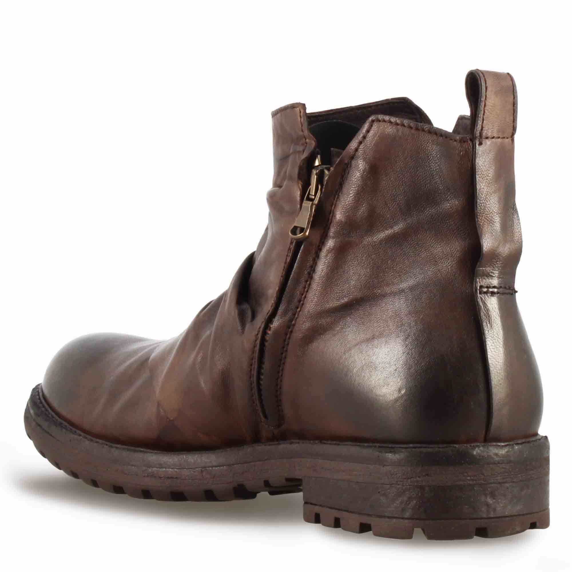 Leonardo Shoes Stivaletti Uomo pelle marrone scuro