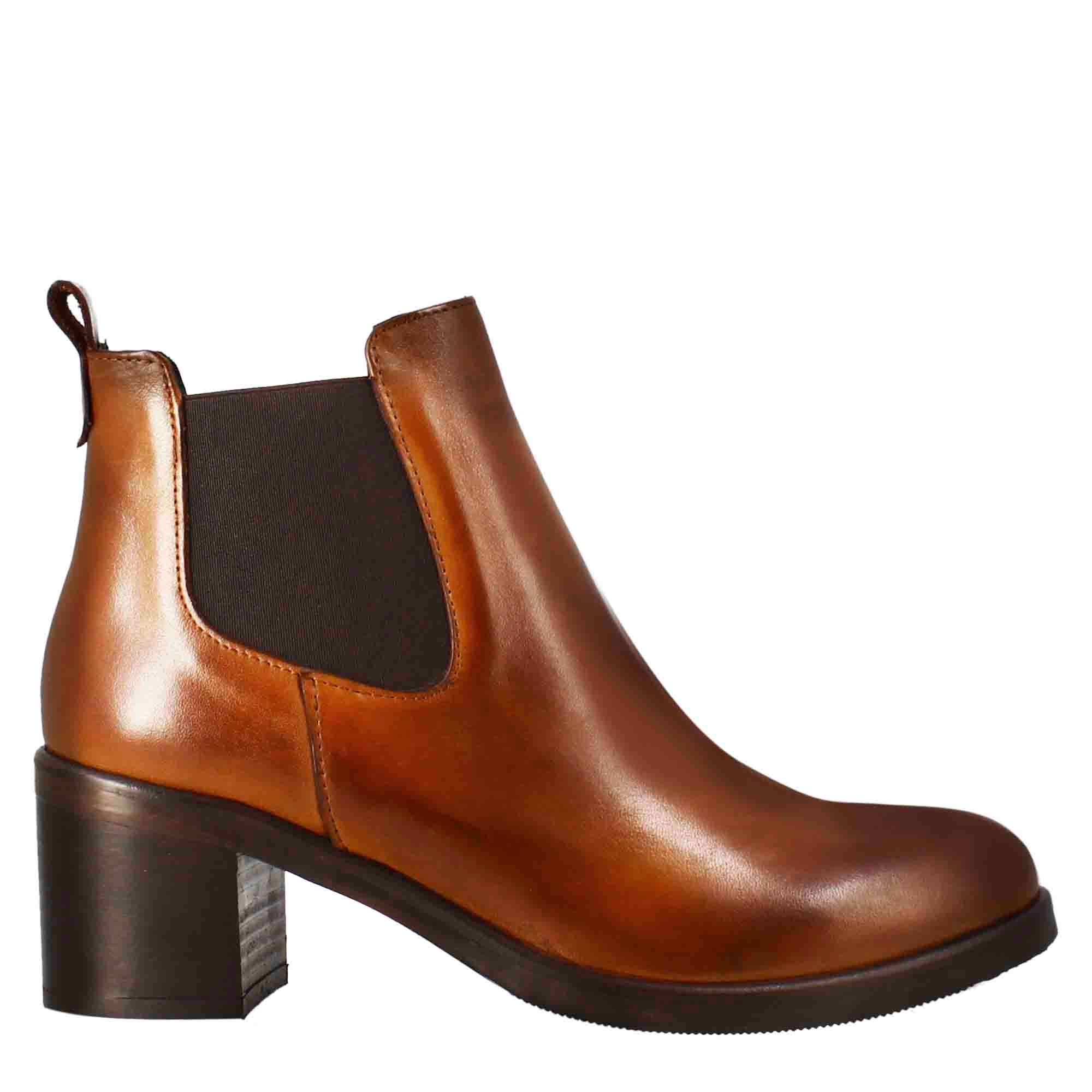 Leonardo Shoes Chelsea stivali donna marrone pelle tacco 5cm