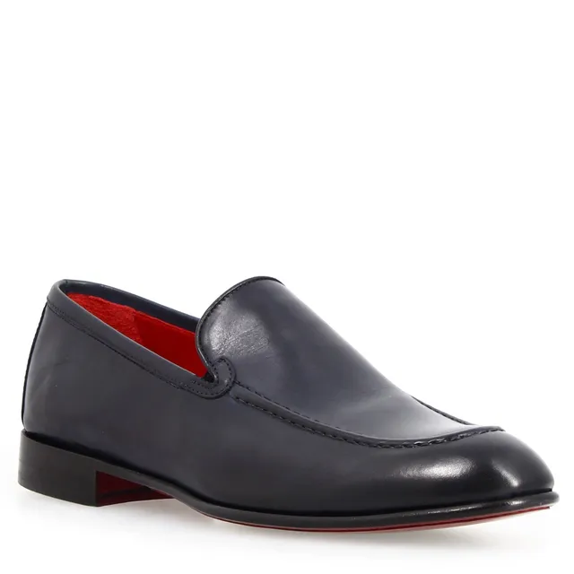 Leonardo Shoes Adriano mocassini uomo blu pelle liscia