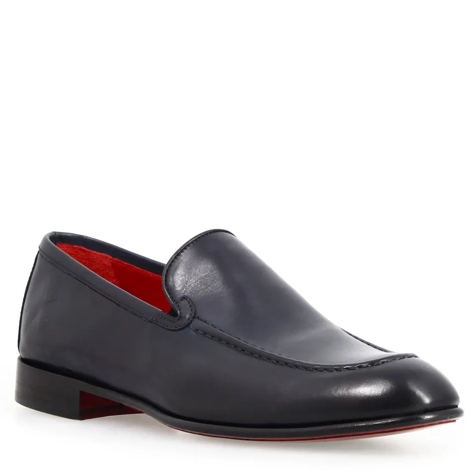 Leonardo Shoes Adriano mocassini uomo blu pelle liscia