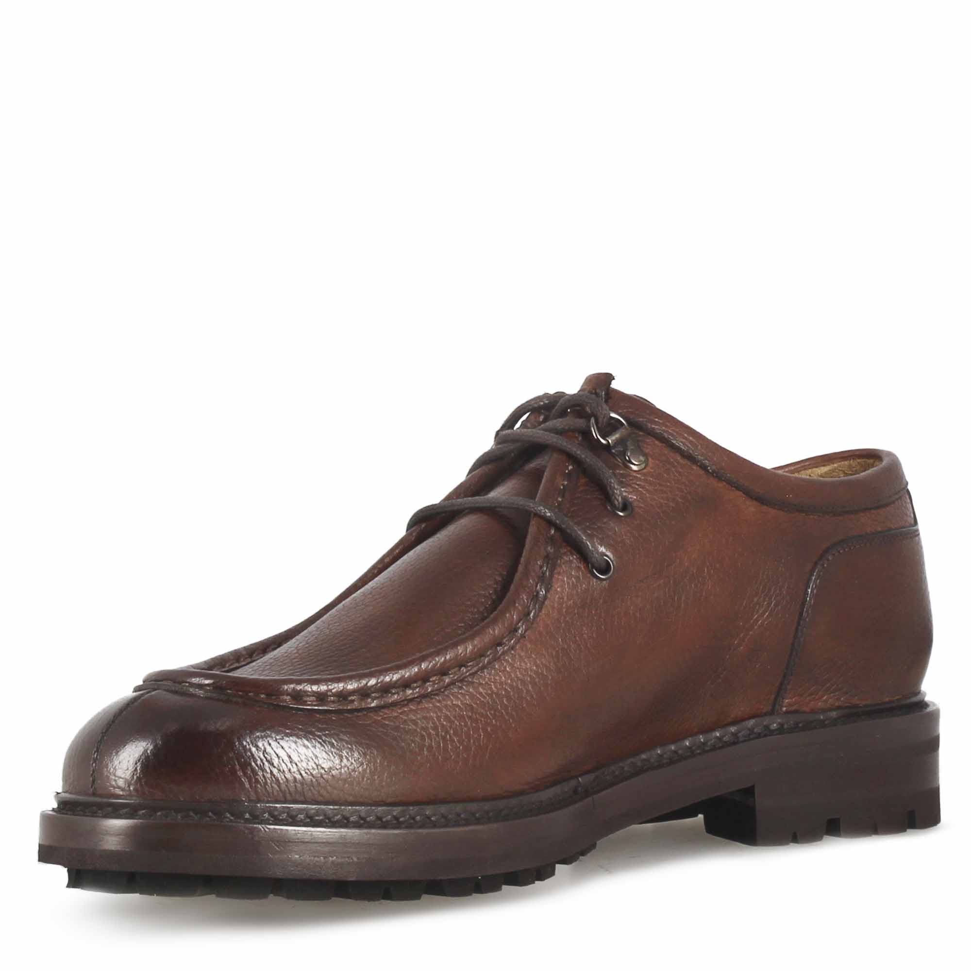 Leonardo Shoes Francesine Uomo Ingegnere Stringata Marrone