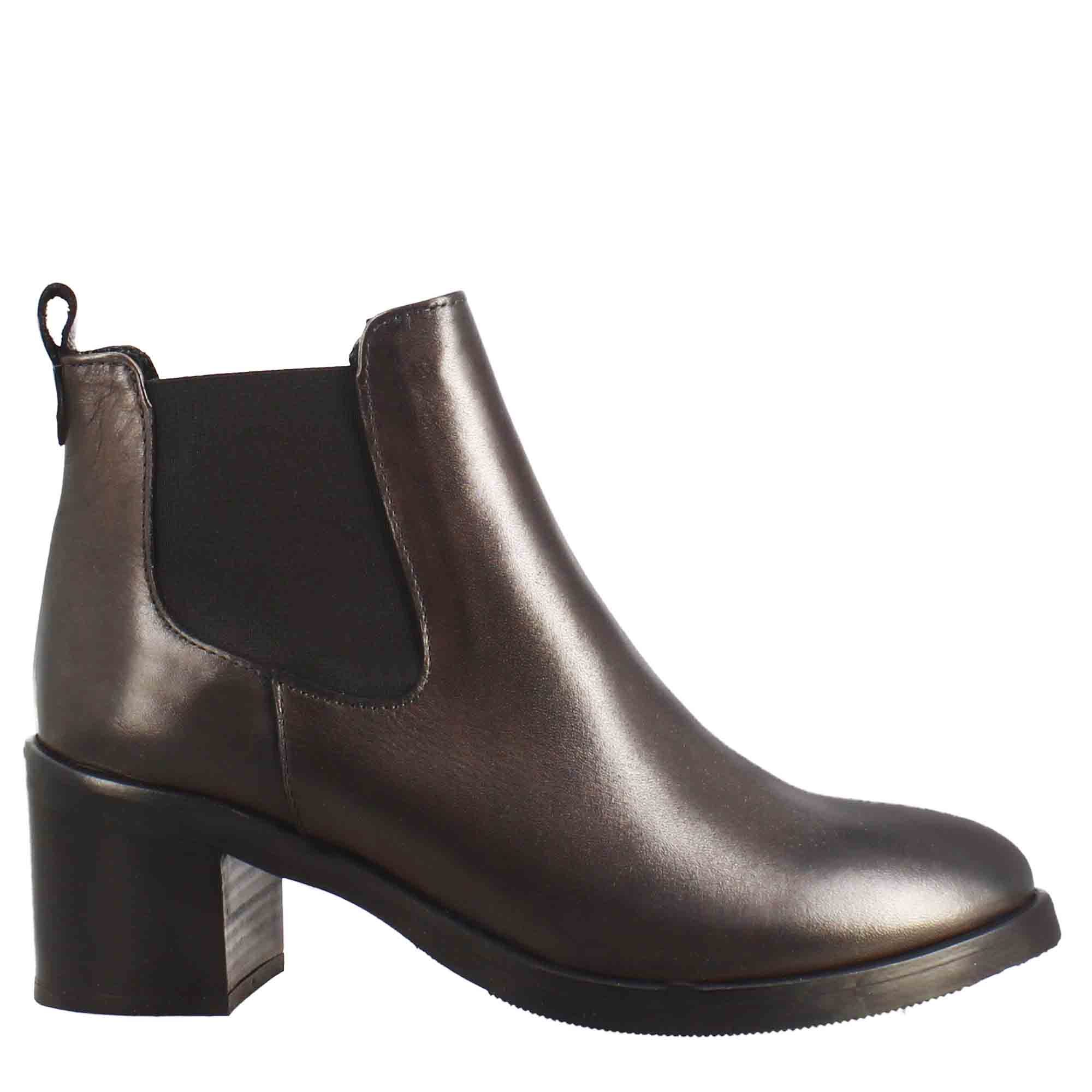 Leonardo Shoes Stivali Donna Chelsea pelle marrone scuro tacco 5 cm