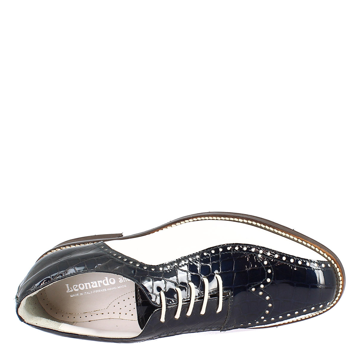 Leonardo Shoes Golf Blu Scarpe Golf Pelle Bicolore