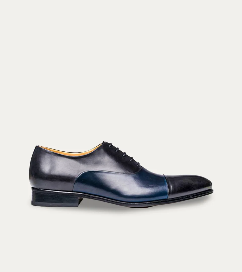 Ace Marks Griffin oxford uomo pelle grigio blu cap toe vitello