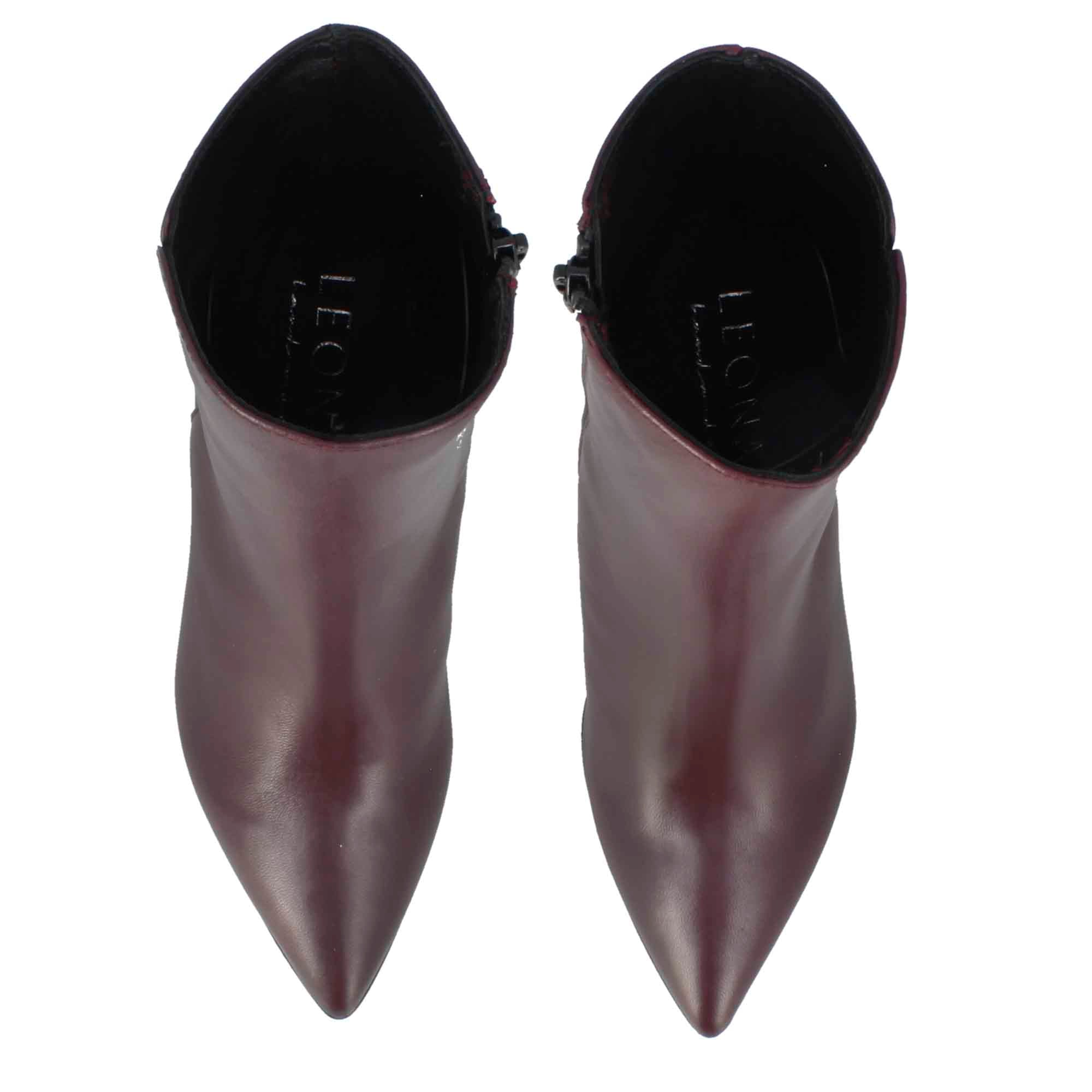 Leonardo Shoes Stivali Donna stivaletto bordeaux pelle tacco 9 cm