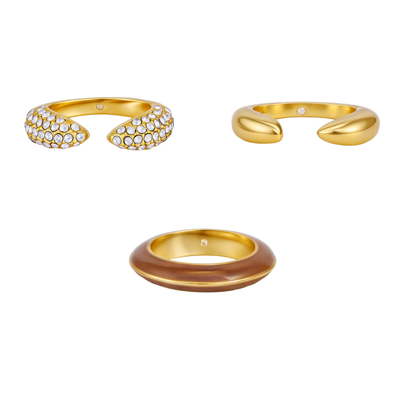 Vince Camuto Set 3 Anelli oro con cristalli e smalto