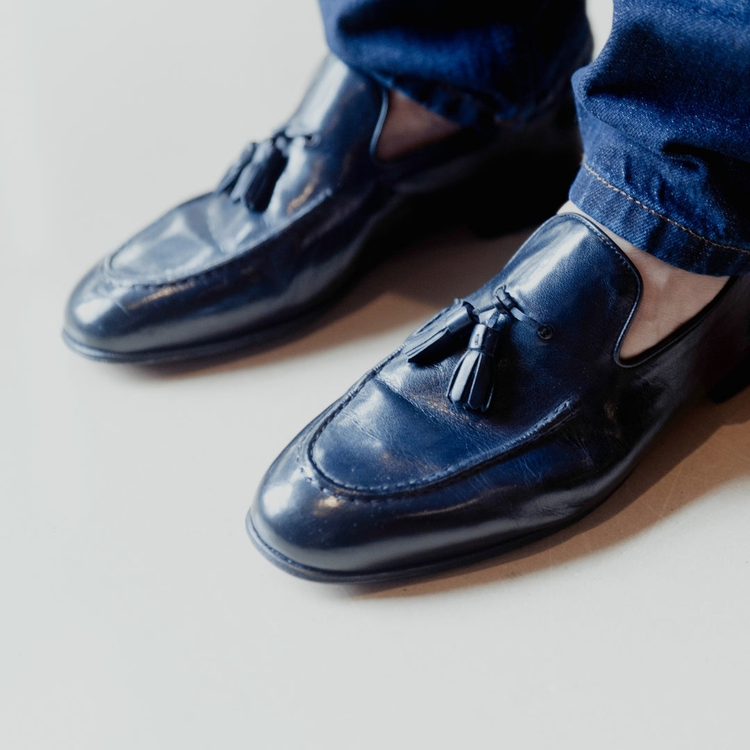 Leonardo Shoes Cavour Mocassino Uomo Pelle Blu con Nappine