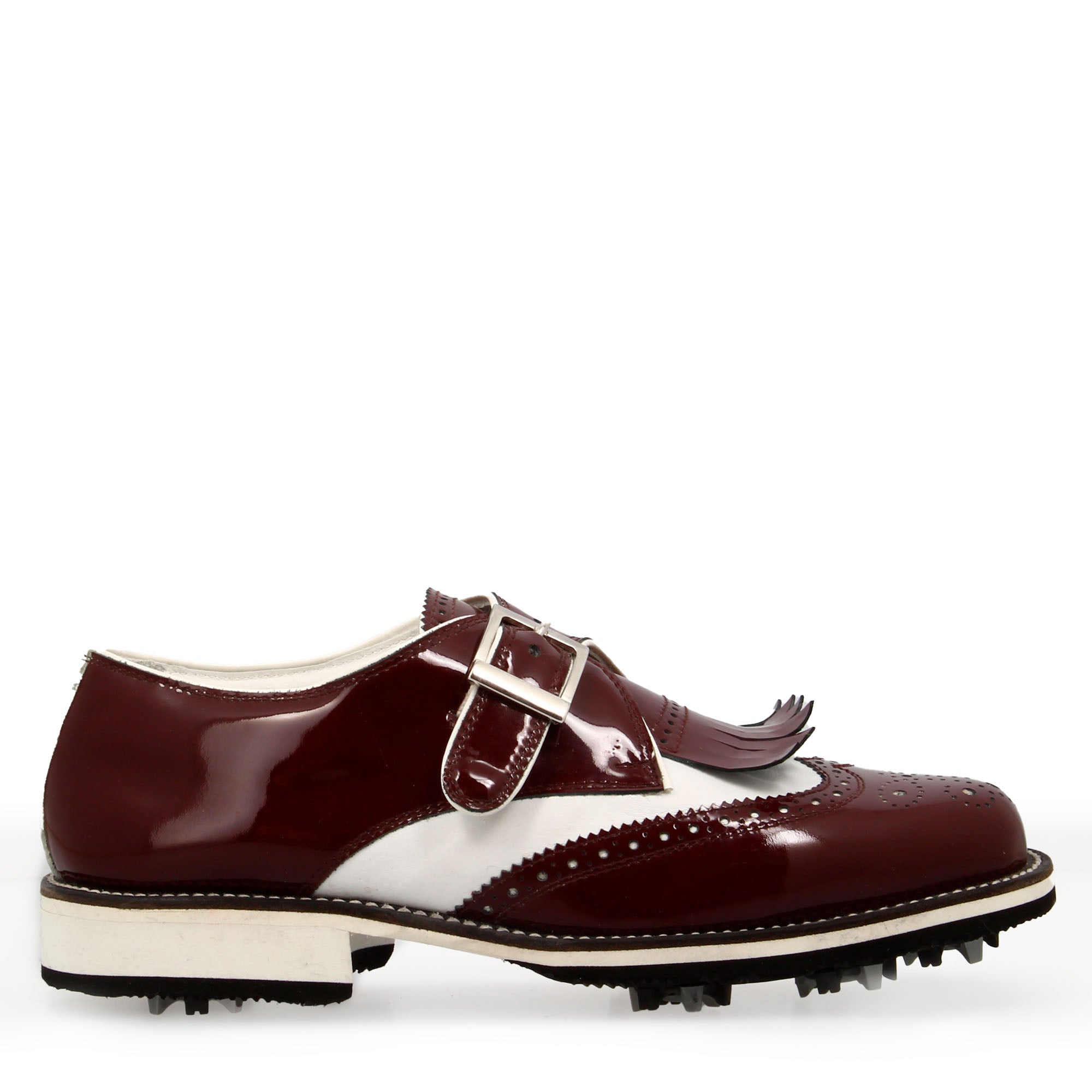 Leonardo Shoes scarpe golf pelle fibbia bianco bordeaux