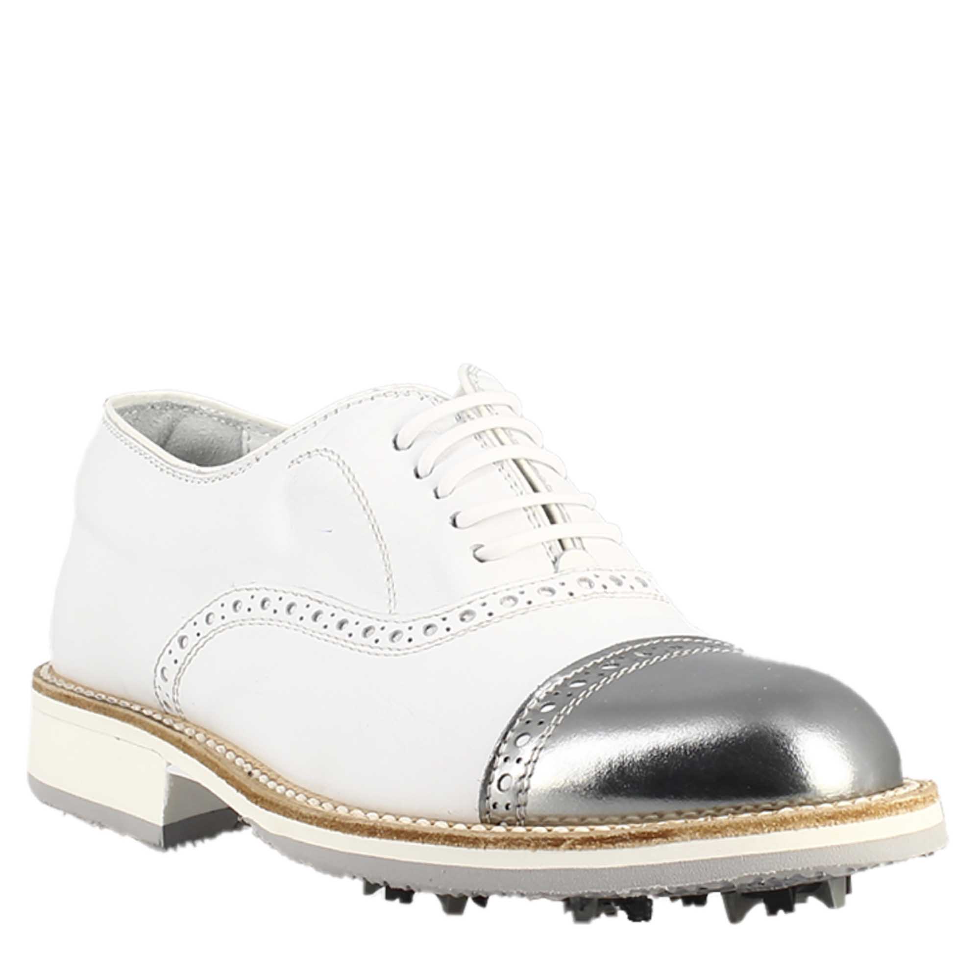 Leonardo Shoes Golf Calzature scarpe da golf bianco pelle argento